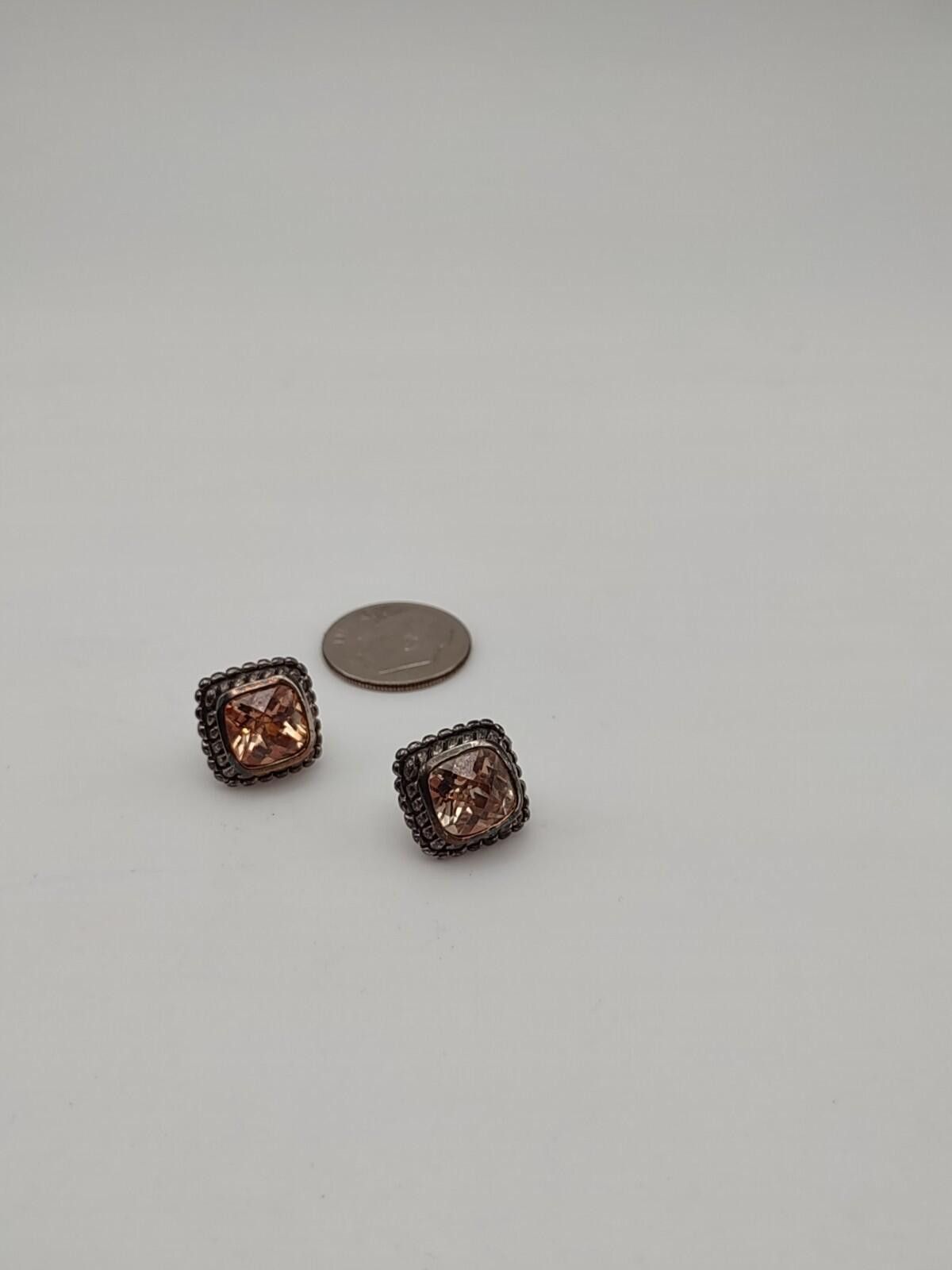 Sterling Silver Sterling Silver Cable Style Stud Earrings Peach CZ 925 Size ONE SIZE - 3 Thumbnail