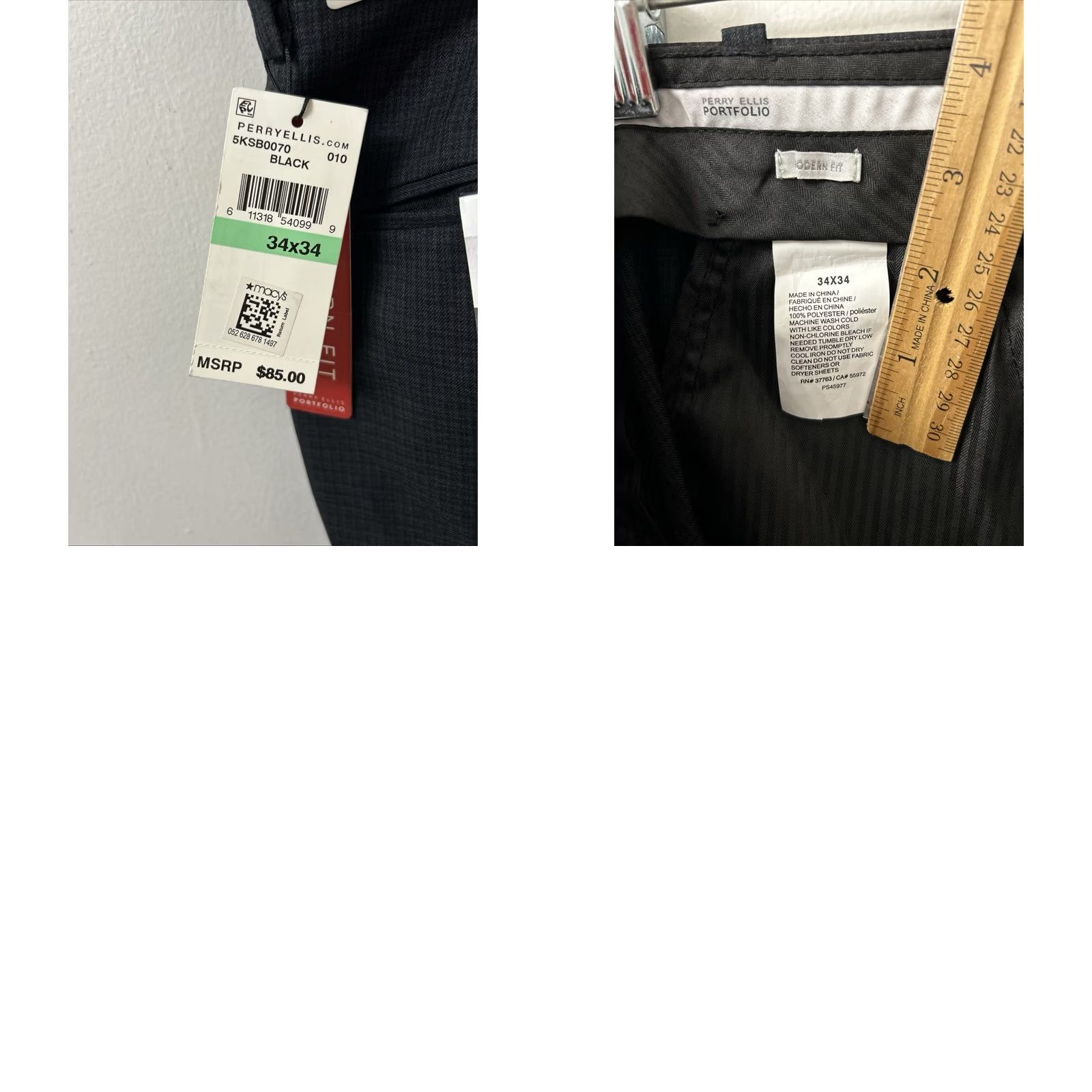 Perry Ellis Perry Ellis Portfolio Pants Mens 34x34 Black Modern Fit Dress Pants Wrinkle Resistant Moisture Wicking Pockets Logo Satin Texture Vintage No 1990s Size US 34 / EU 50 - 9 Thumbnail