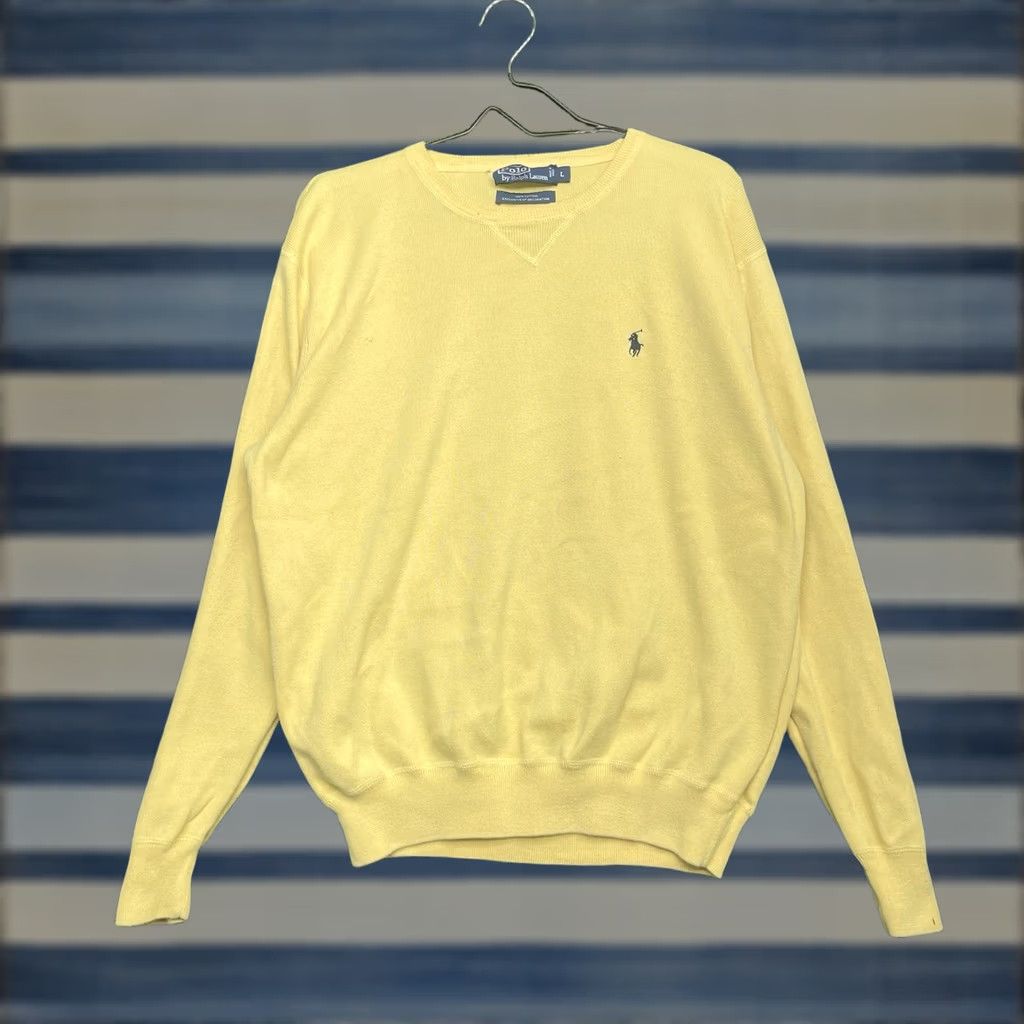 Polo Ralph Lauren Polo Ralph Lauren Sweater Mens Large Yellow Pullover Knit V-Neck Logo Preppy Classic Knitwear Size US L / EU 52-54 / 3 - 1 Thumbnail