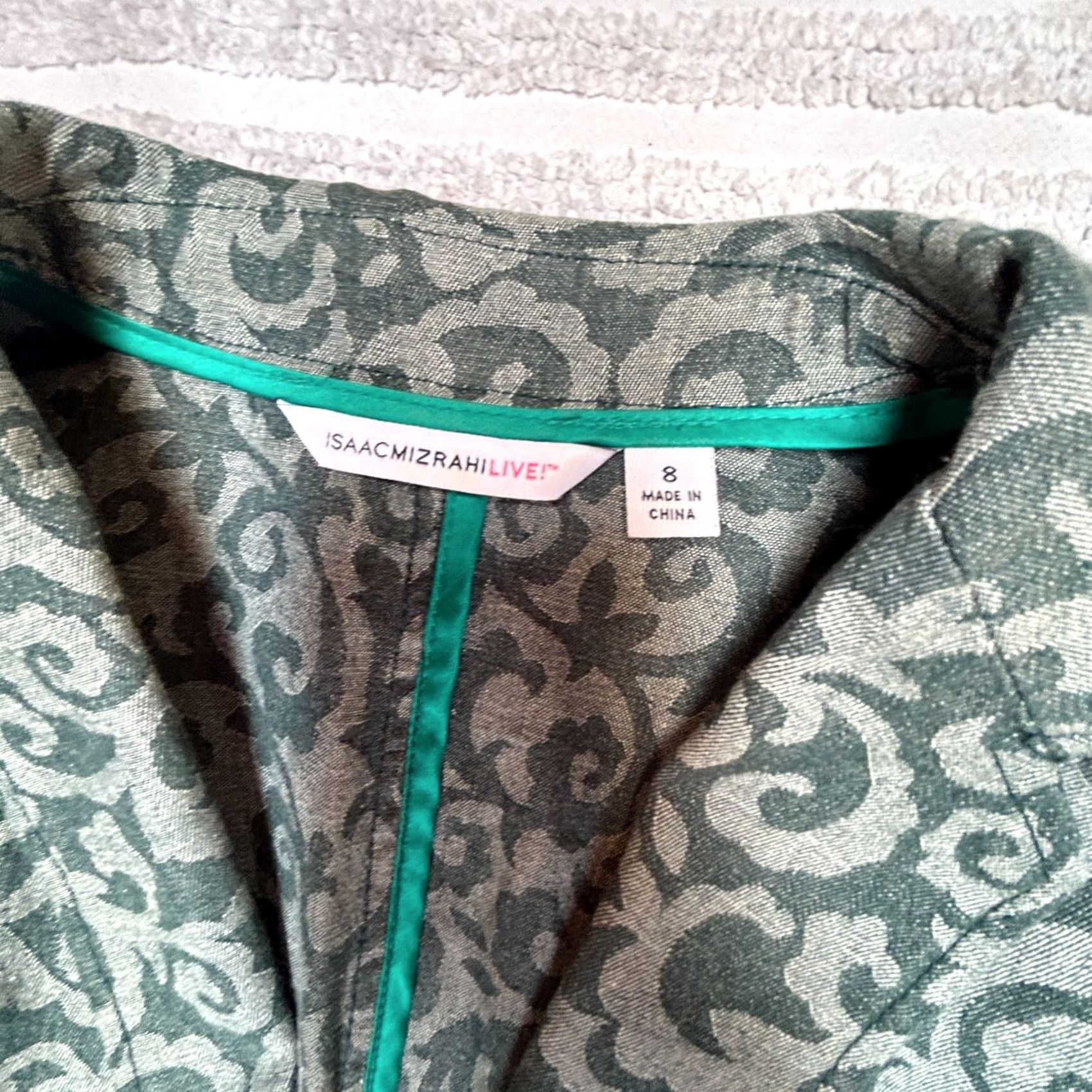 Isaac Mizrahi Isaac Mizrahi Live Blazer Jacket Single-Breasted Damask Green Size 8 Women’s Short Sleeve Button Front Workwear Shirt 8 Mens? Size M / US 6-8 / IT 42-44 - 2 Thumbnail