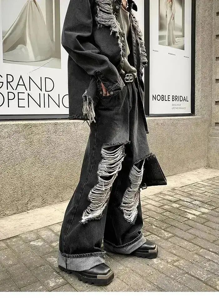 Japanese Brand Baggy distressed ripped wide leg y2k jeans Size US 32 / EU 48 - 1 Thumbnail