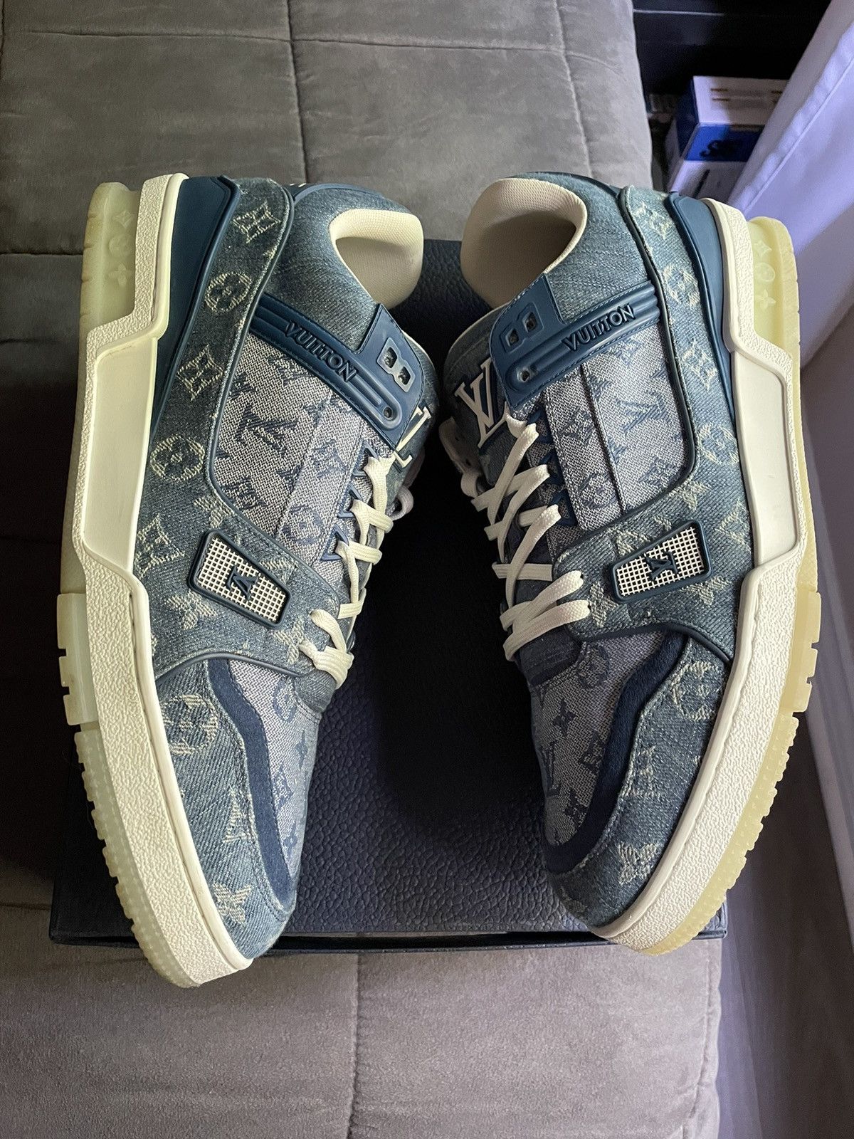 Pre-owned Louis Vuitton Blue Denim Monogram Trainer Sneaker