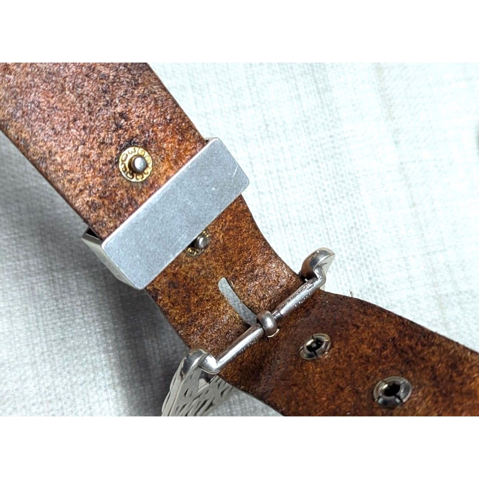 Vintage VINTAGE Handcrafted WESTERN belt 46 leather Full Grain Leather buckle Eagle belt Men Cowboy Rodeo 1-1/2" width Brown 45/46 Size 46 - 7 Thumbnail