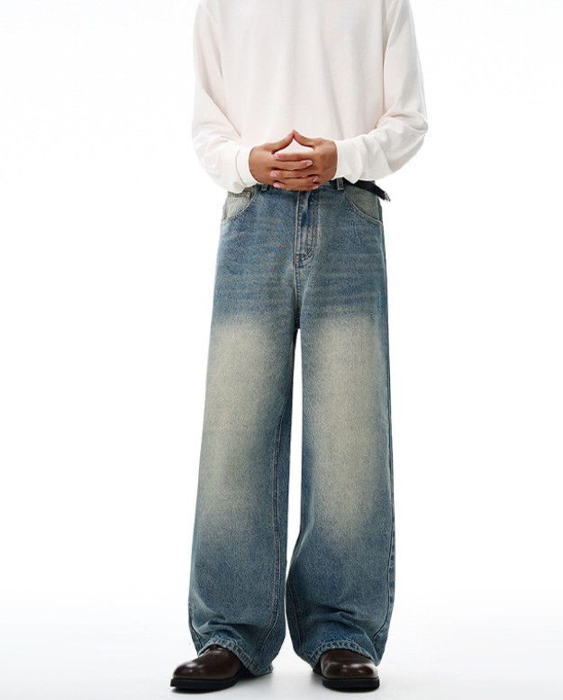 Japanese Brand American retro washed distressed loose curved jeans for men Size US 32 / EU 48 - 1 Thumbnail