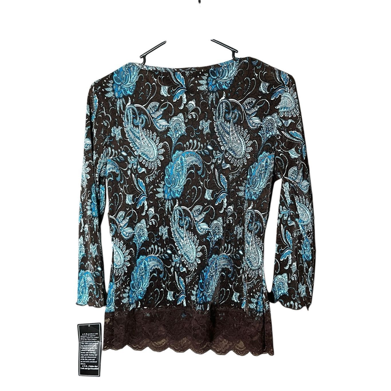 Other JTB Paisley Blue & Black V-Neck Top Blouse Sequin Detail Siz Size M / US 6-8 / IT 42-44 - 8 Thumbnail