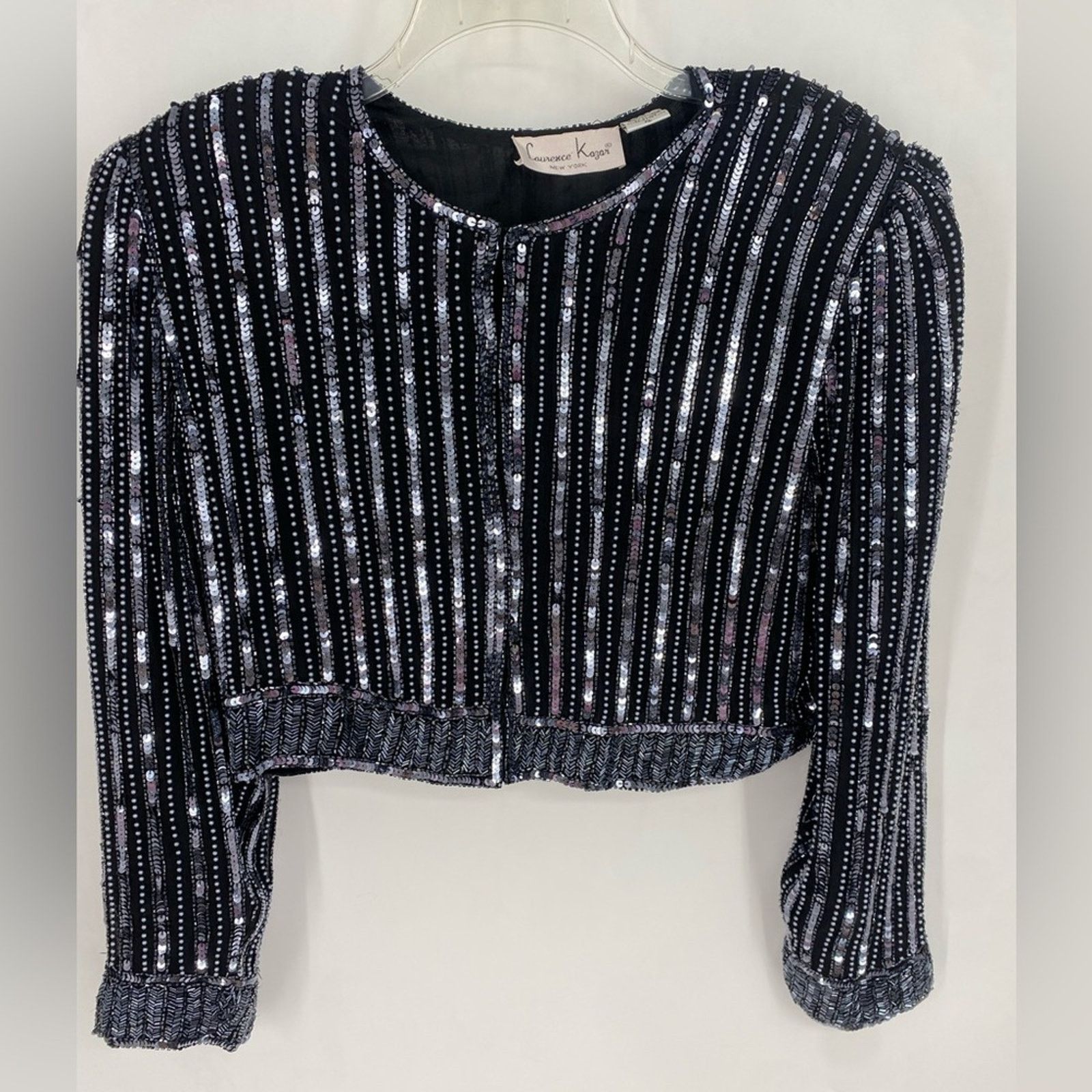 Vintage VTG Laurence Kazar black cropped Beaded Sequin Jacket XL Size XL / US 12-14 / IT 48-50 - 1 Thumbnail