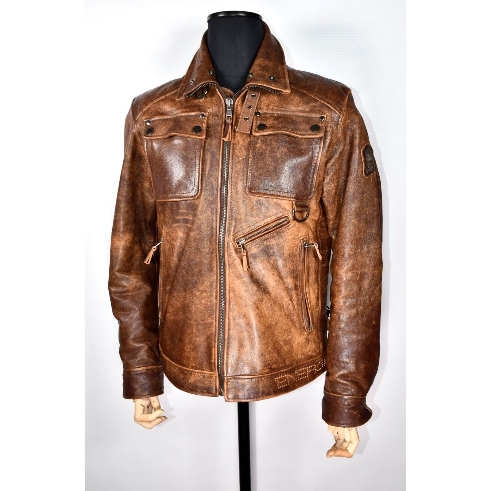 Energie VINTAGE Energie Men's Leather Distressed Biker Jacket XL XL Energie Jacket Men Brown 100% Leather Casua l (adjusted to fit rules) Size US XL / EU 56 / 4 - 4 Thumbnail