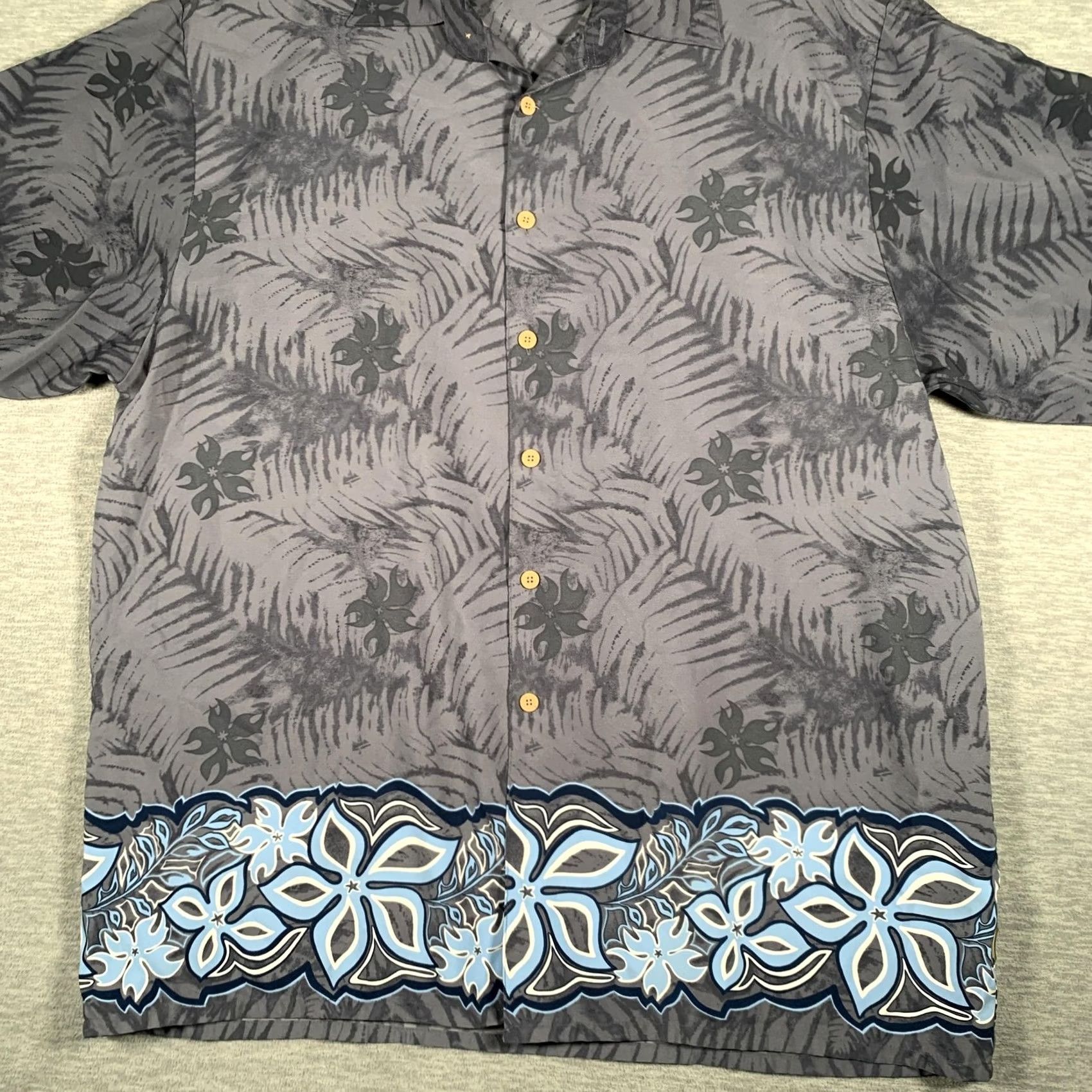 Sideout Sideout Hawaiian Shirt Mens XL Gray Blue Floral Border Aloha Button Front Casual Shirt Size US XL / EU 56 / 4 - 3 Thumbnail