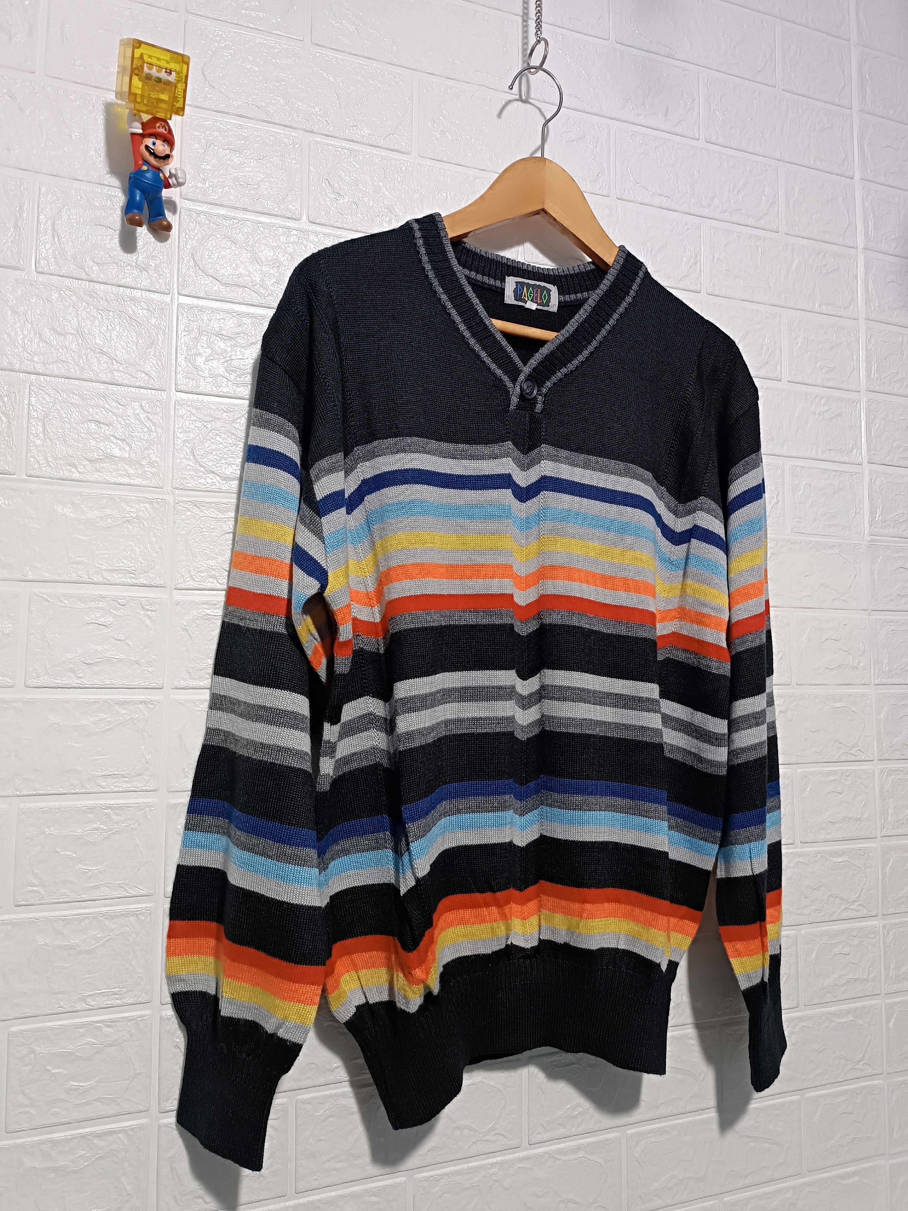 Japanese Brand Vintage Pagelo Rainbow Striped V Neck Knit Sweater Golf Size US M / EU 48-50 / 2 - 4 Thumbnail
