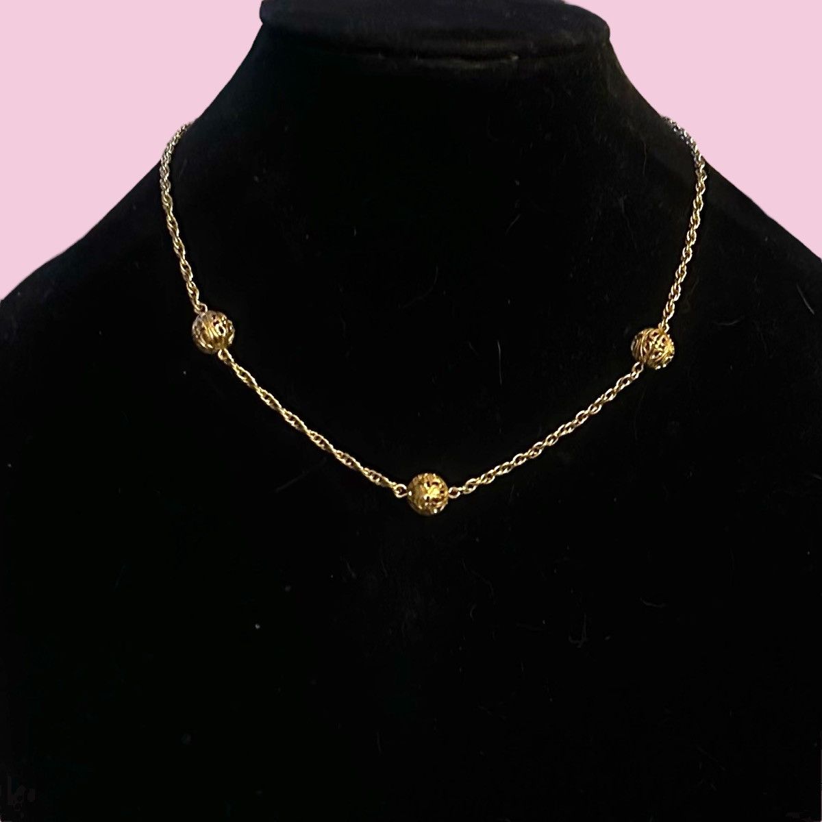 Vintage Vintage gold tone station filigree bead chain necklace Size ONE SIZE - 1 Thumbnail