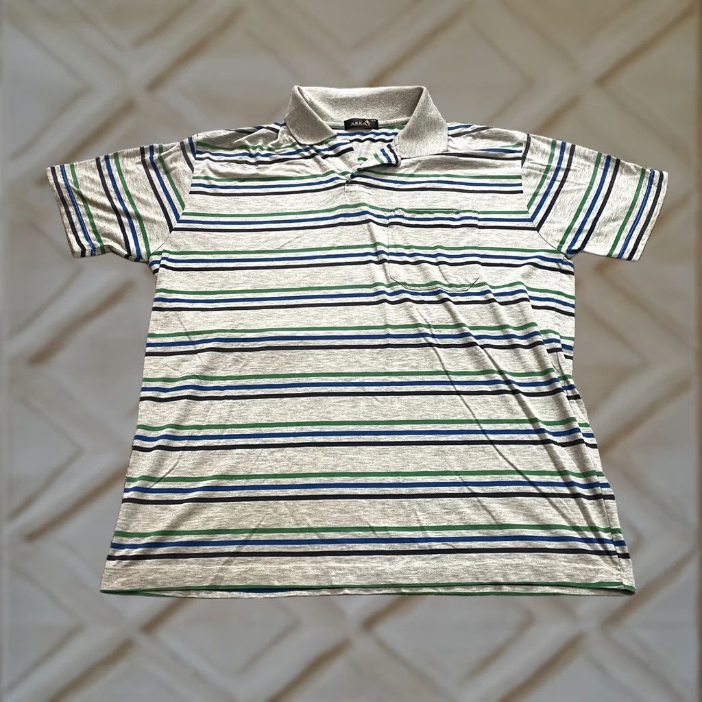 Vintage VINTAGE Array Polo Shirt Mens 44 XL Gray Striped Collared Golf Rugby Preppy Pocket Top Size US XXL / EU 58 / 5 - 1 Thumbnail