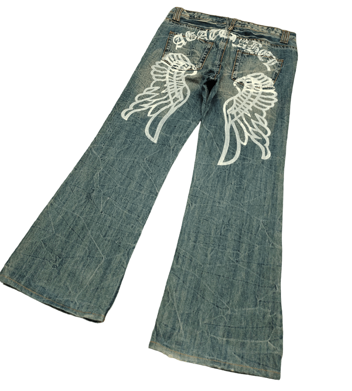 Pre-owned If Six Was Nine X Le Grande Bleu L G B Flare Baggy Jean Agate Label Wings Distress Bootcut Wide Leg