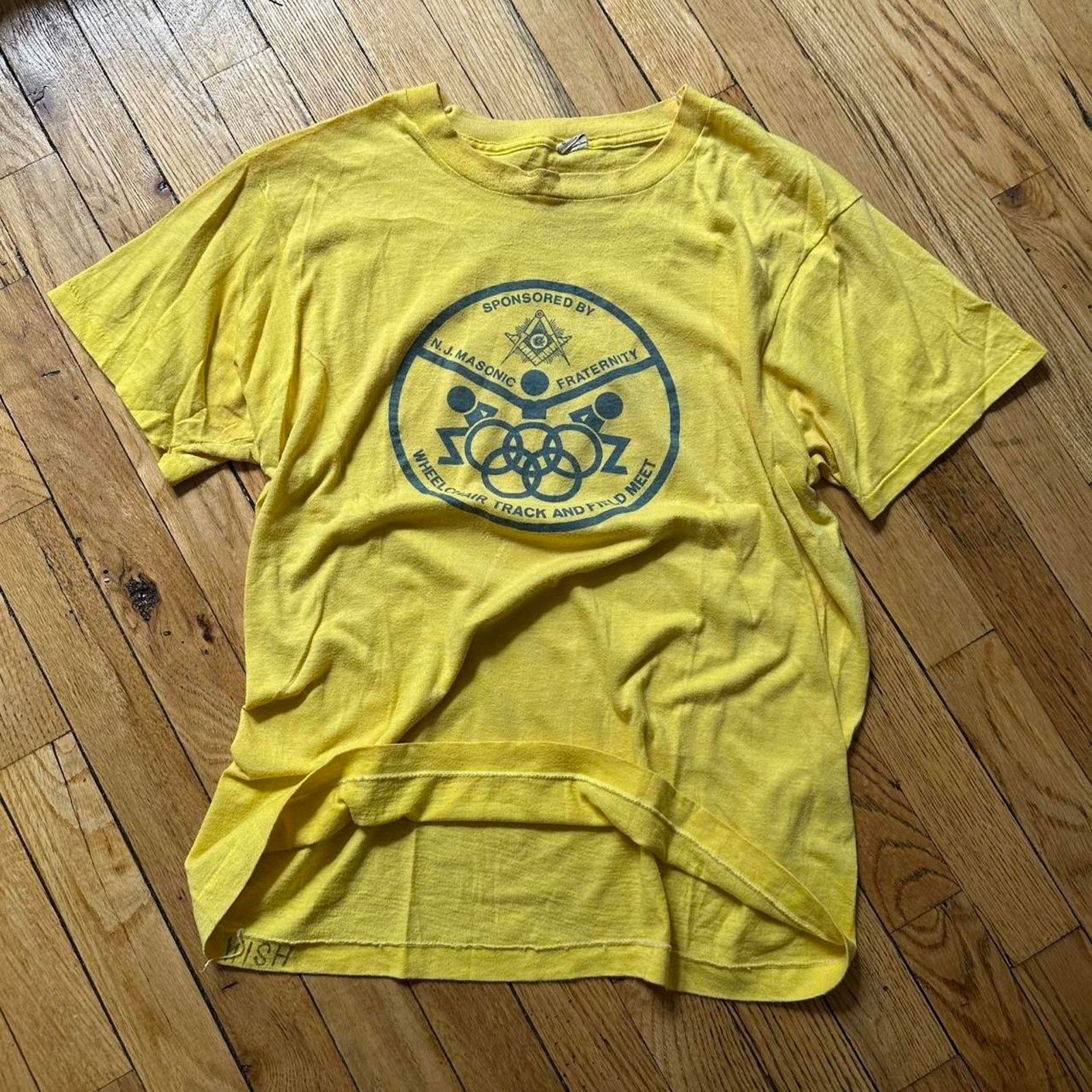 Vintage 70s Yellow Wheelchair Track and Field Frat Tee