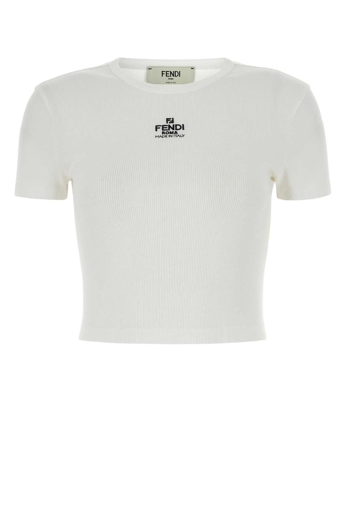Fendi White Stretch Cotton T-Shirt Size S / US 4 / IT 40 - 1 Thumbnail