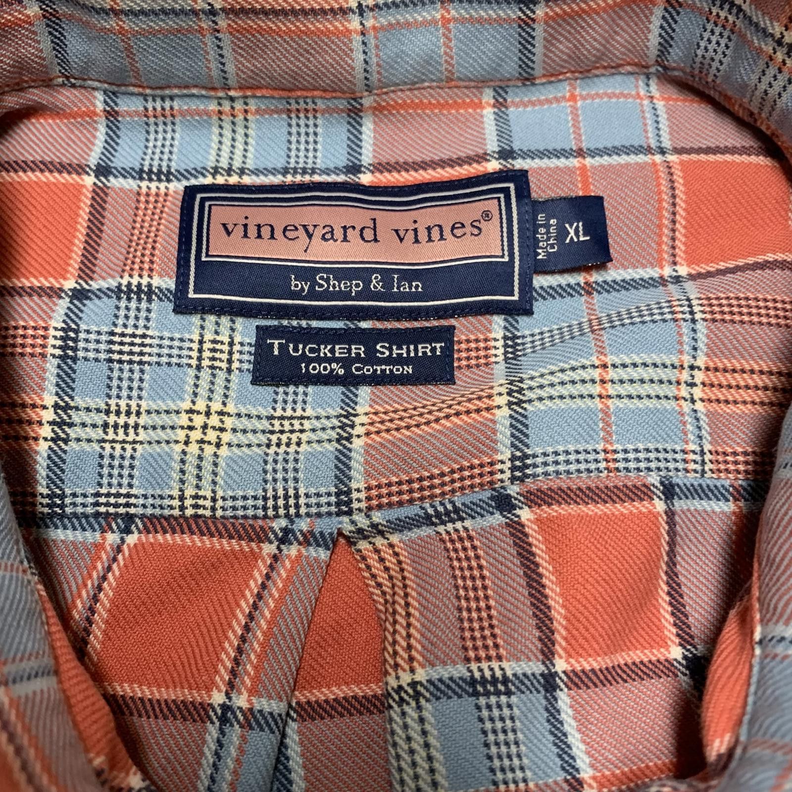 Vineyard Vines Vineyard Vines Men's XL Blue Orange Plaid Shirt Size 44R - 4 Thumbnail