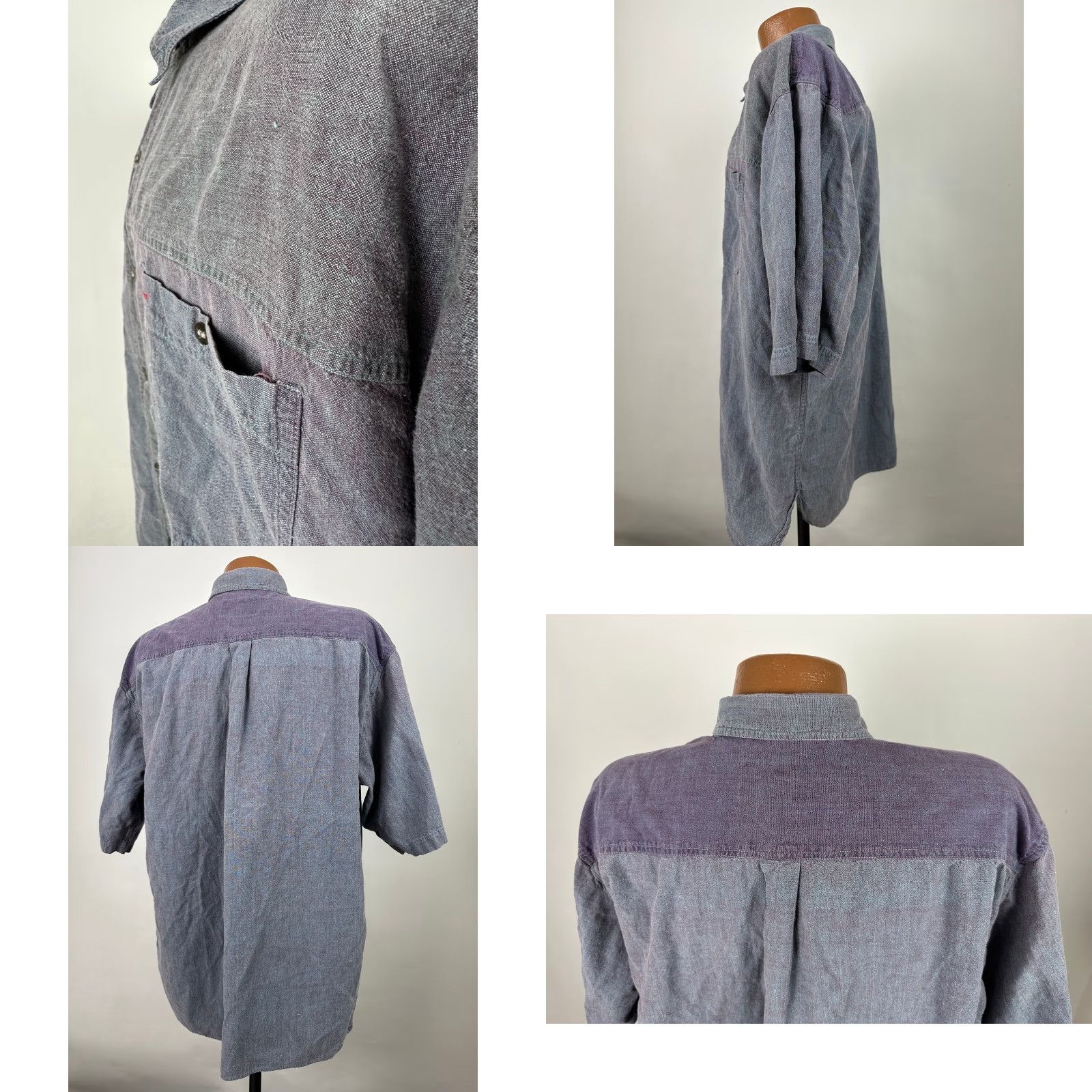 Vintage VINTAGE Marc Daniels Chambray Work Shirt Men XL Purple Blue 90s Grunge Button-Up Short Sleeve Casual Workwear Mens Size US XL / EU 56 / 4 - 8 Thumbnail