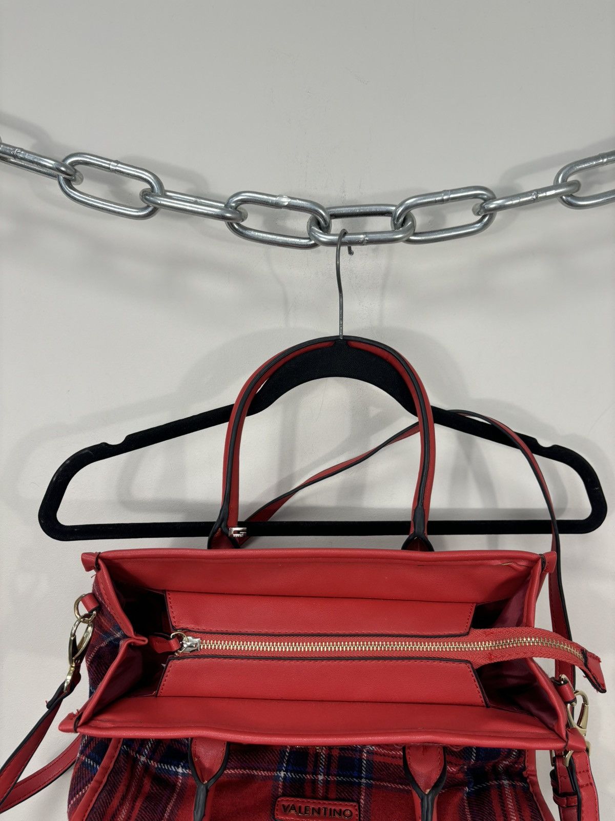 Mario Valentino Mario Valentino Red Plaid Top Handle Satchel Tote Bag Size ONE SIZE - 15 Thumbnail