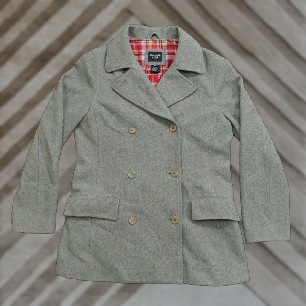 Abercrombie & Fitch Abercrombie & Fitch Jacket Womens Medium Grey Wool Blend Double Breasted Trench Coat Button Long Sleeve Casual Size M / US 6-8 / IT 42-44 - 1 Thumbnail