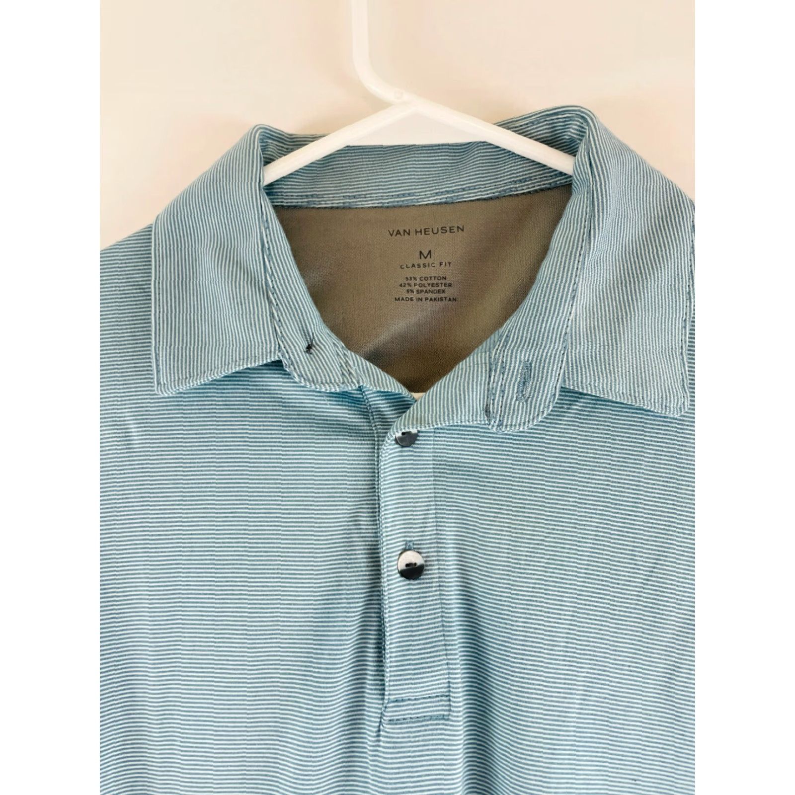 Van Heusen Van Heusen Polo Shirt Men's Size Medium Blue Striped Short Sleeve Classic Fit Shirt Size US M / EU 48-50 / 2 - 3 Thumbnail