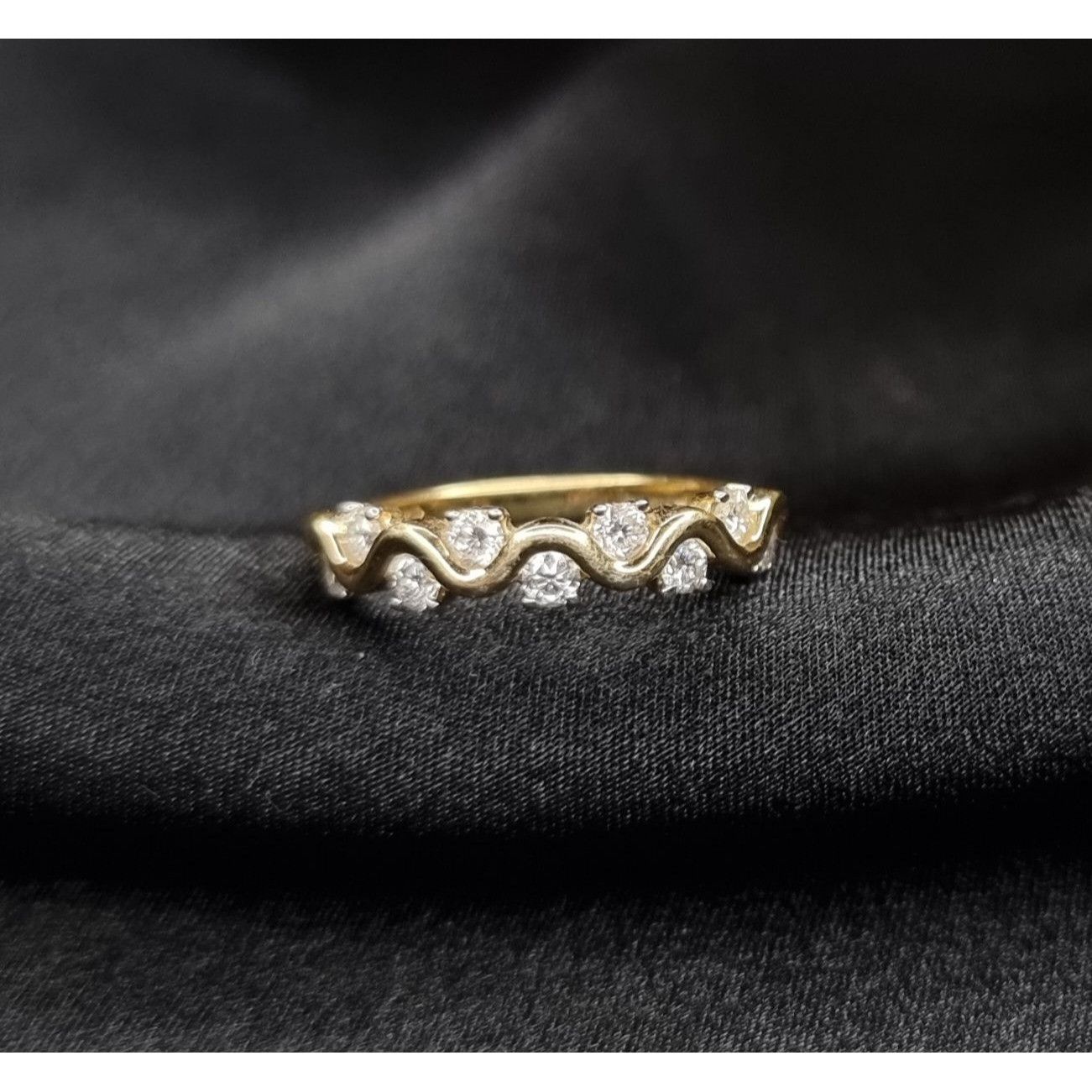 Vintage SJD 925 Sterling Silver Diamond Ring Wave Design Size 8.25 Size ONE SIZE - 1 Thumbnail