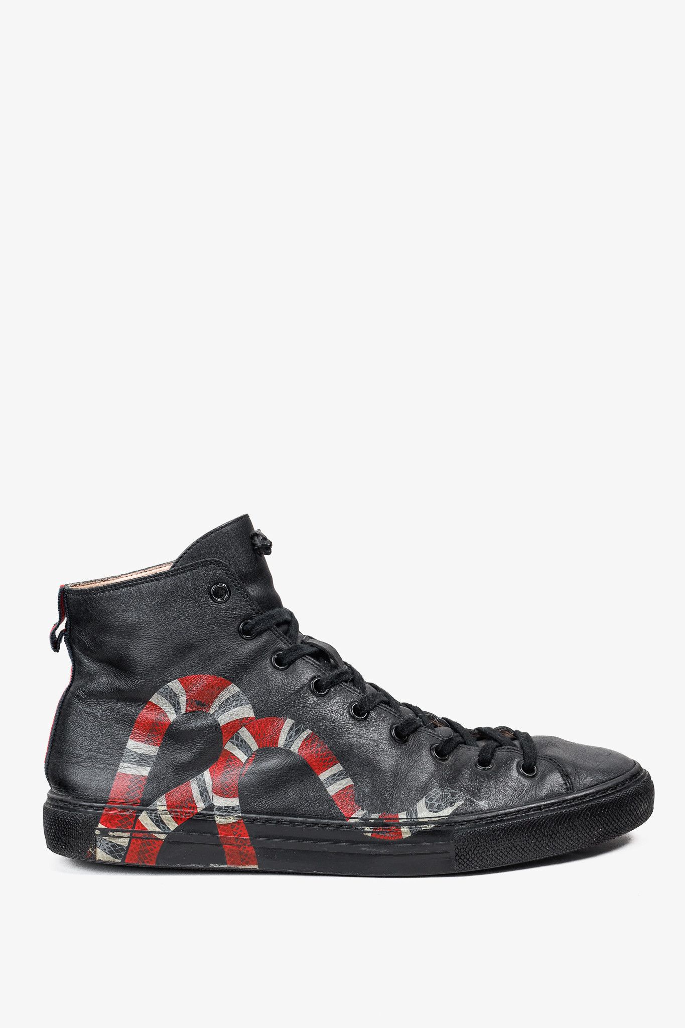 Gucci Gucci Black Leather Kingsnake High Top Sneakers Size US 8.5 / EU 41-42 - 1 Thumbnail