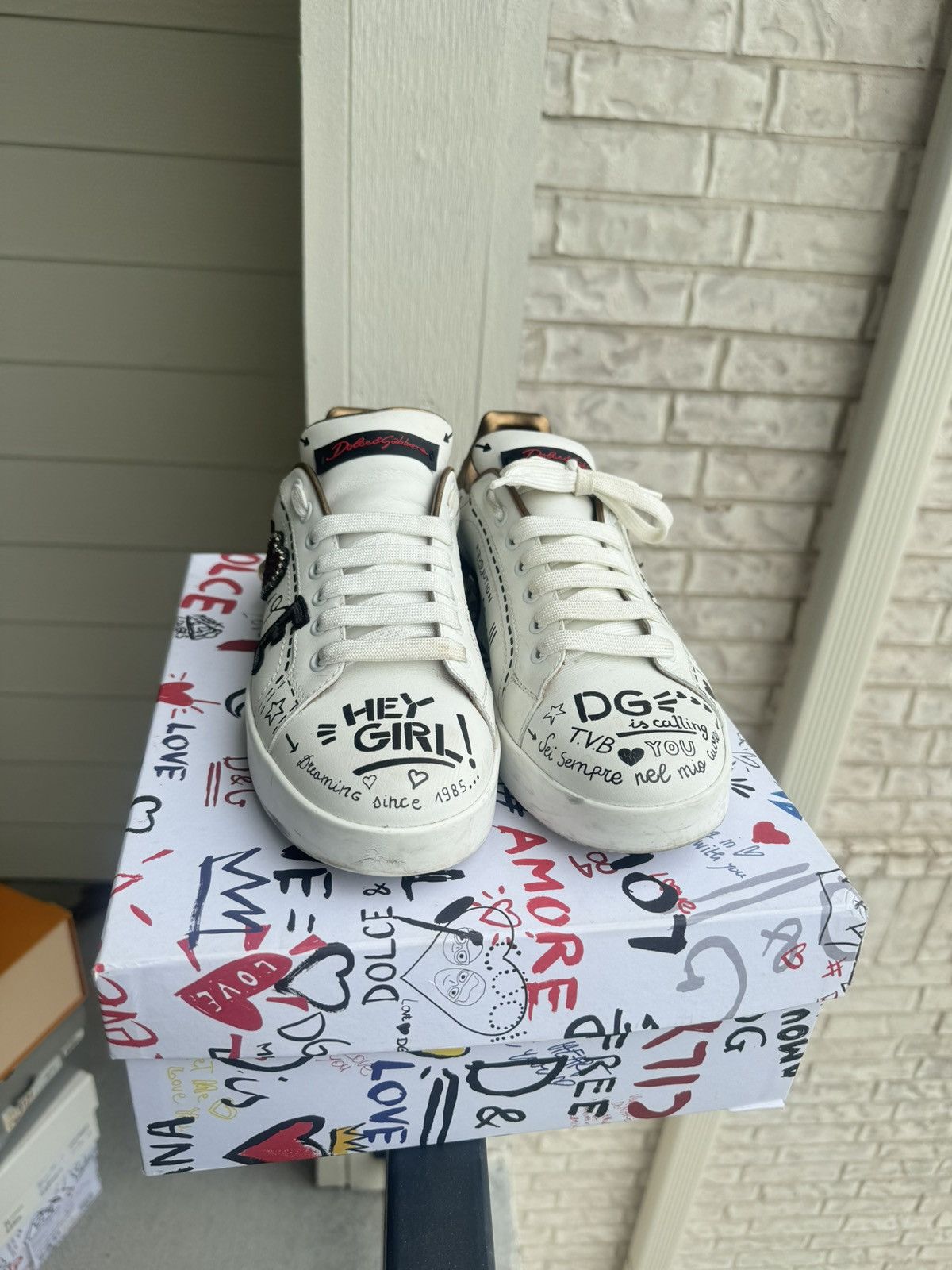 Dolce & Gabbana Dolce And Gabbana White and black spiked low trainer Size US 9 / IT 39 - 3 Thumbnail