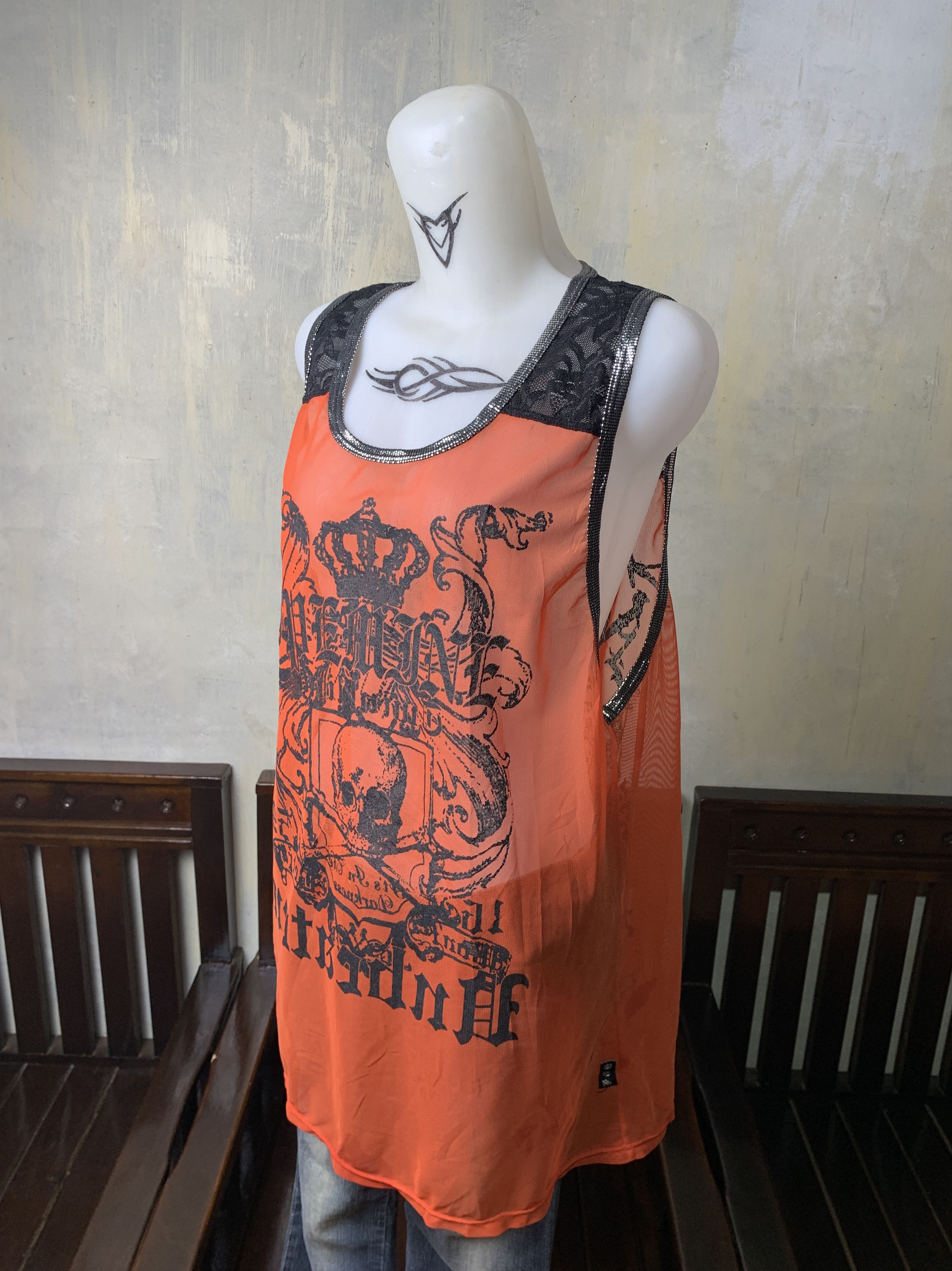 Japanese Brand Opemine Skull Poem Mesh Trim Jersey (Free) Size ONE SIZE - 2 Thumbnail