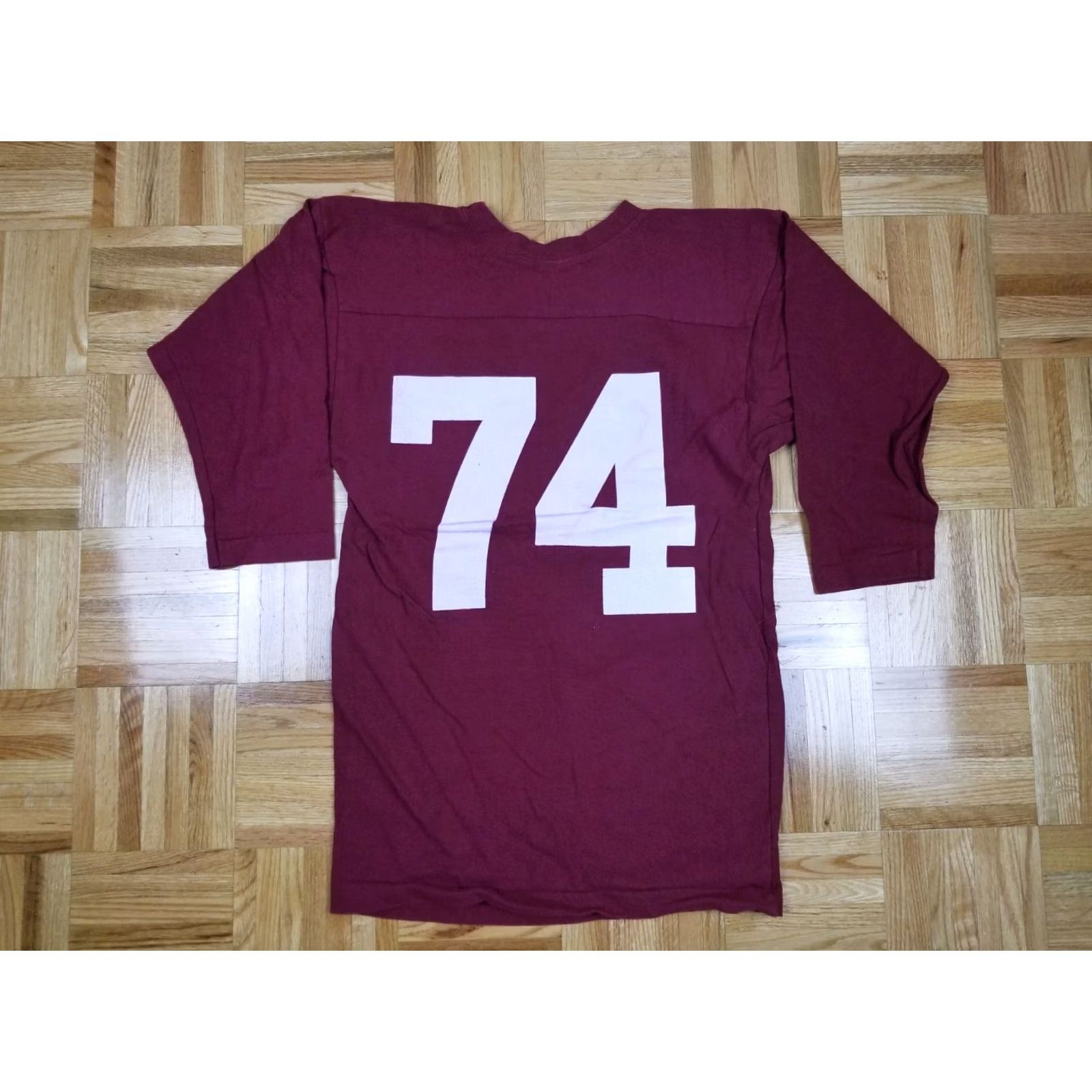 Champion VINTAGE Champion University of Fremont Cotton Football Jersey SZ M Shirt Men Burgundy USA 70s 26” Back 18” Chest Bar Blue Bar Size US M / EU 48-50 / 2 - 6 Thumbnail