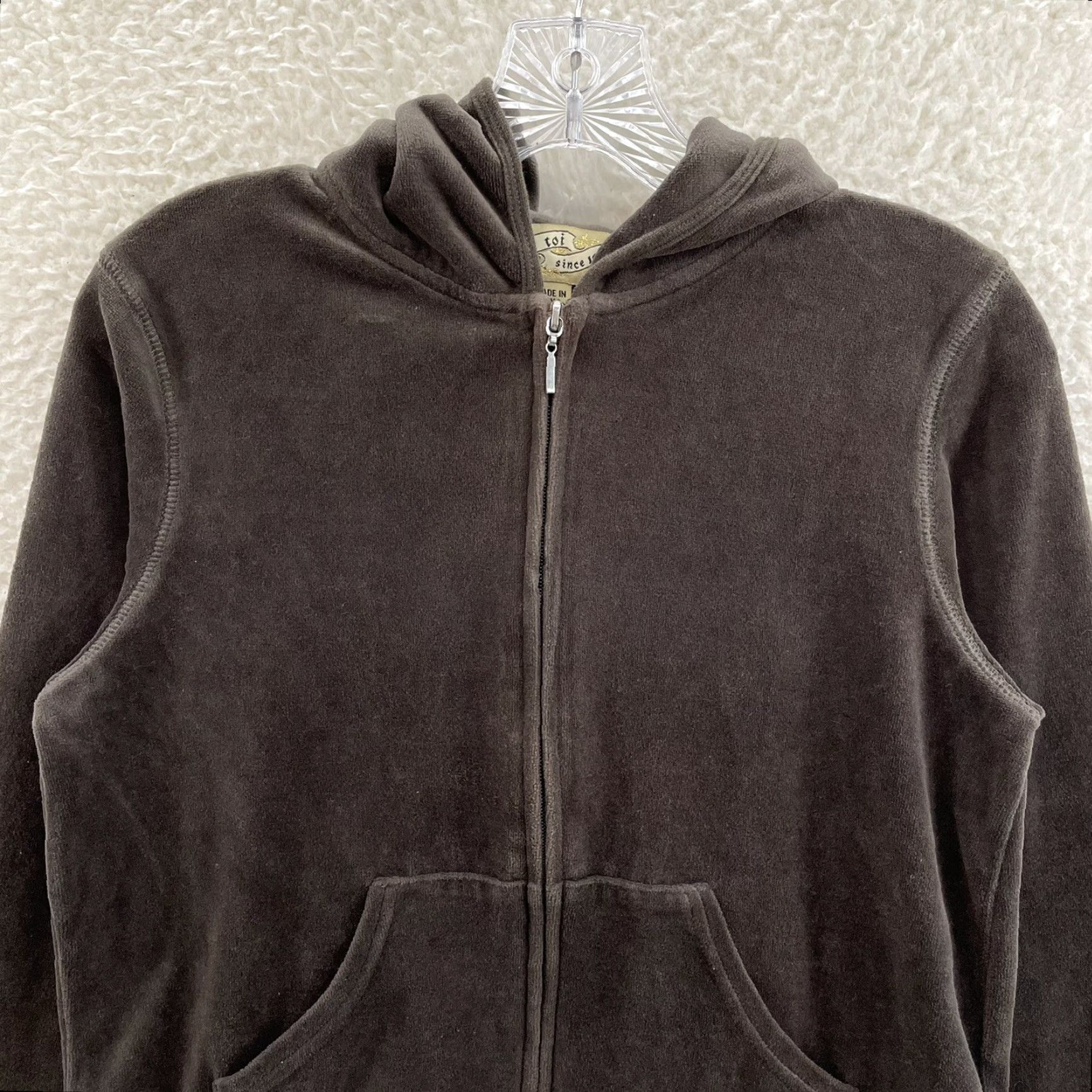 Velvet VINTAGE Y2K Track Jacket Womens Brown Velour Full Zip Hoodie L Velour Sporty Size L / US 10 / IT 46 - 3 Thumbnail