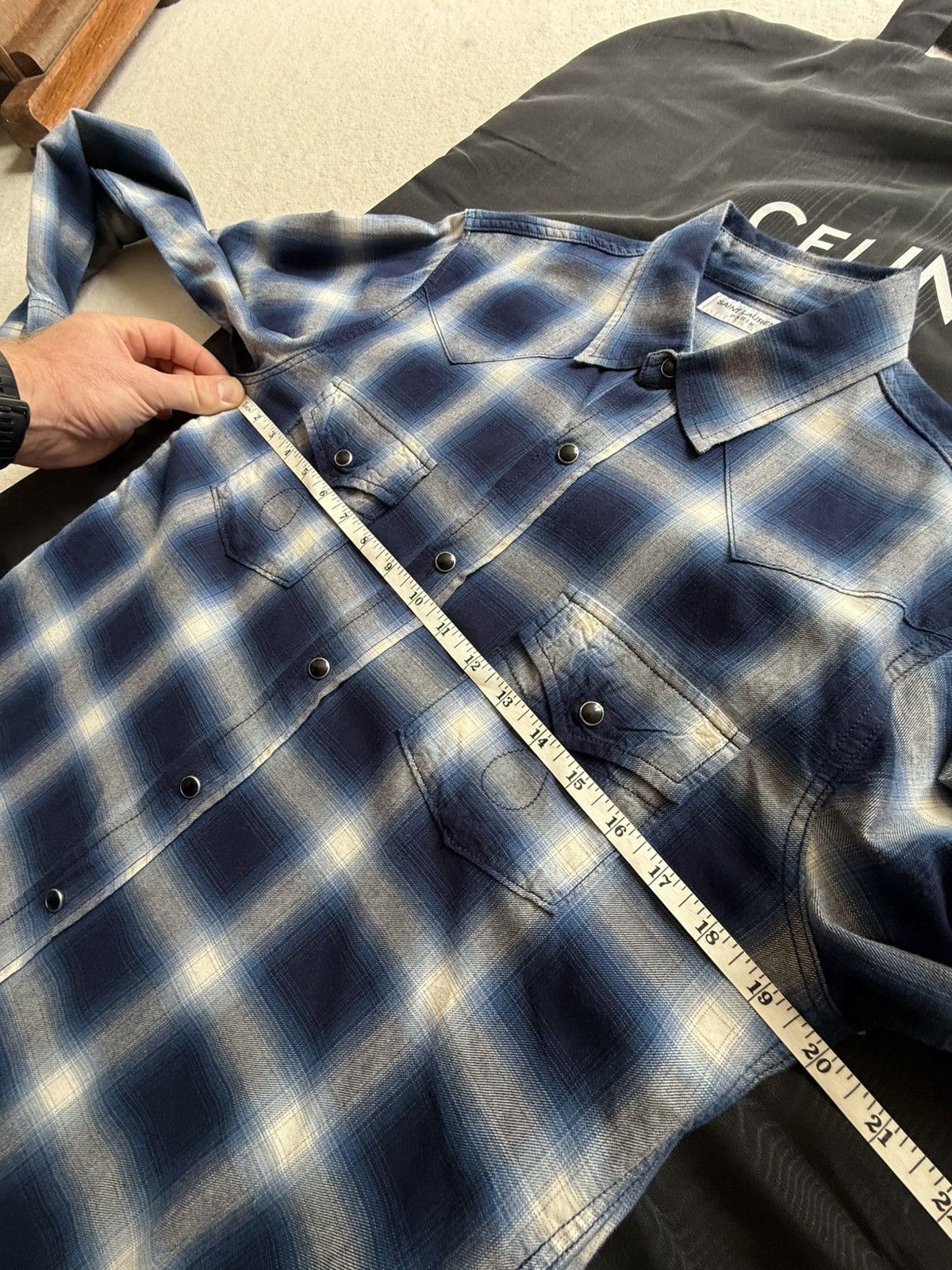 Saint Laurent Paris FW16 Saint Laurent blue white shadow western flannel Hedi Size US S / EU 44-46 / 1 - 5 Thumbnail