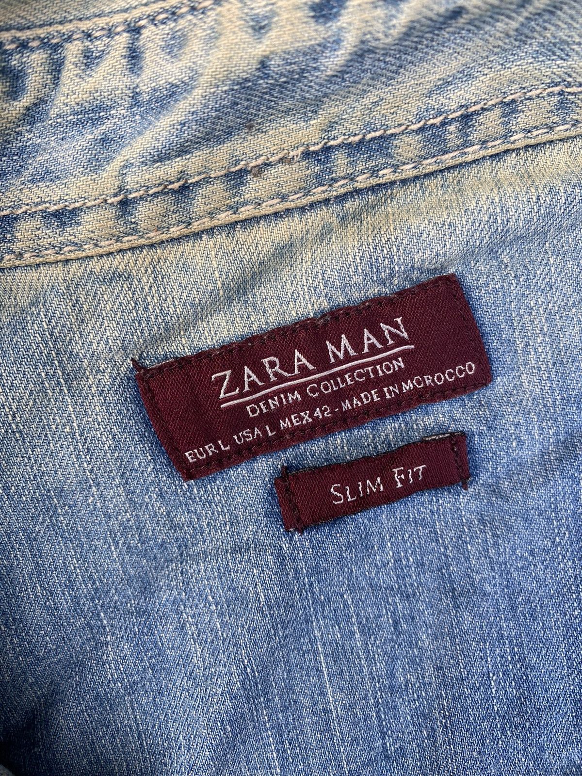 Zara Zara man slim fit distressed stone wash denim western shirts Size US M / EU 48-50 / 2 - 7 Thumbnail