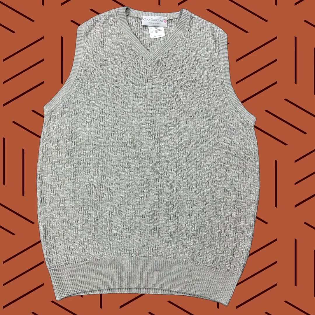 CLAN DOUGLAS KNIT PULLOVER VEST GREY GOLF MENS LARGE SILK LINEN 80s CLASSIC