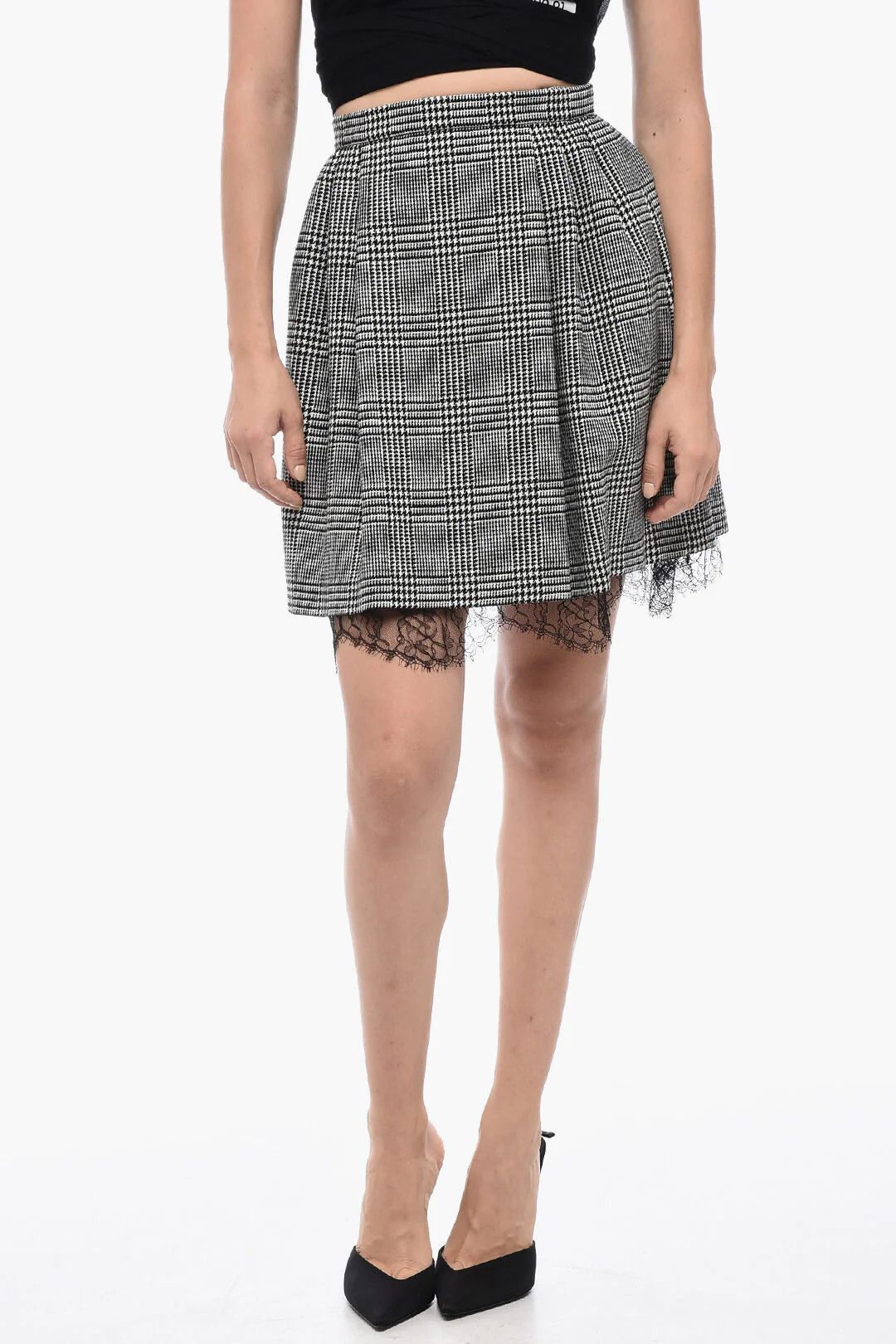 Dior o1mm0326 Wool Tartan Circle Skirt in Black & White Size 30" / US 8 / IT 44 - 1 Thumbnail