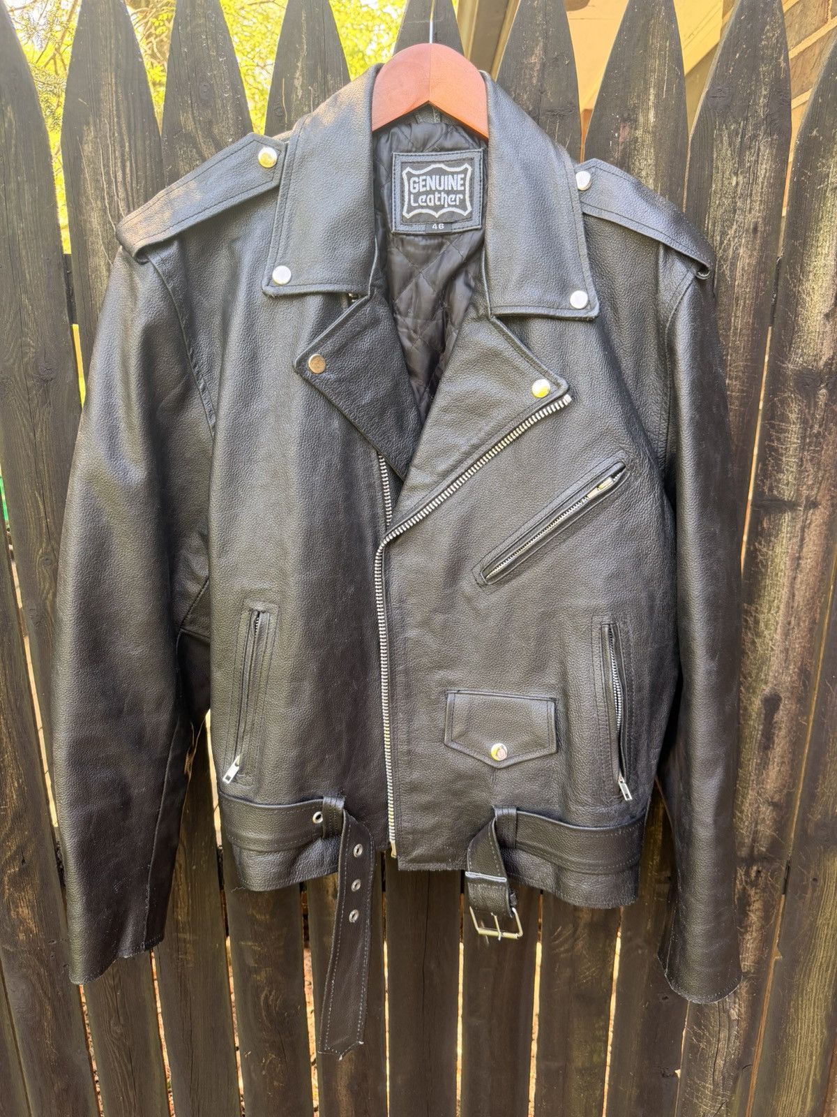 Band Tees VTG Genuine Leather Jacket With Belt & Zippers Size US L / EU 52-54 / 3 - 1 Thumbnail