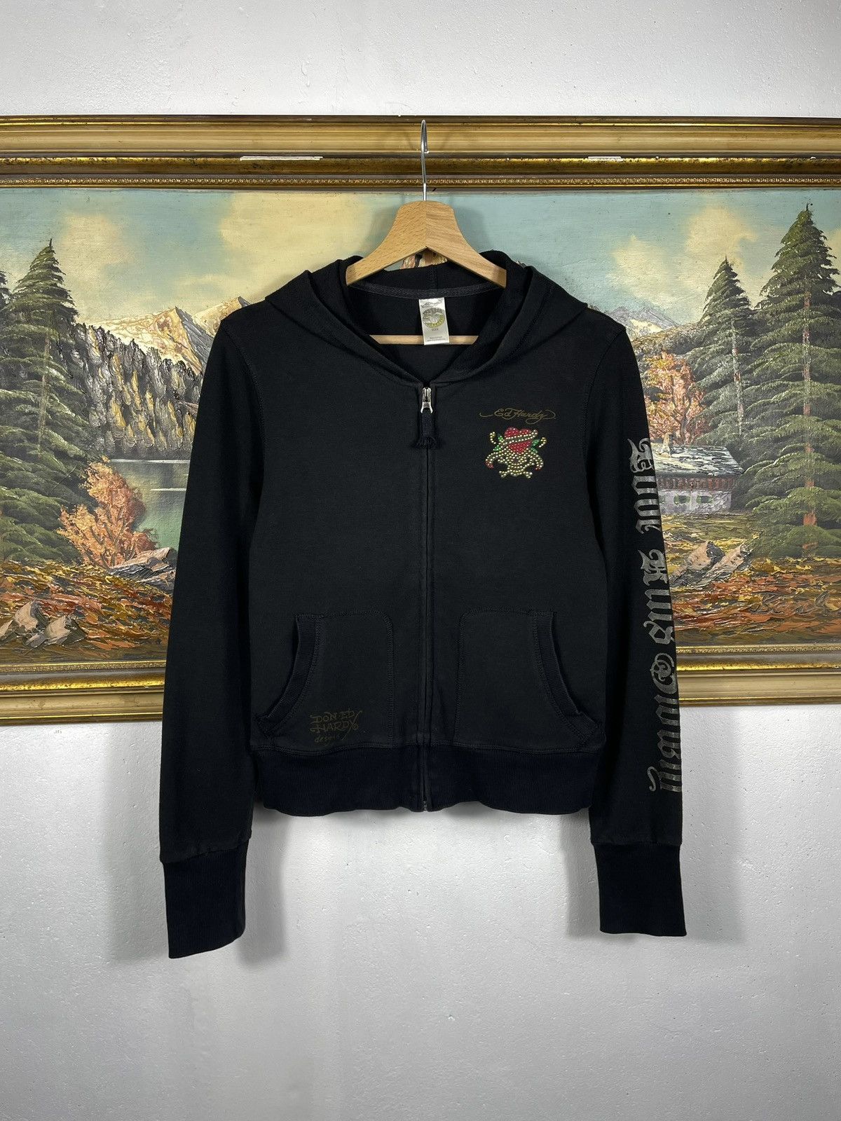 Christian Audigier × Ed Hardy × Vintage Ed Hardy Retro 00s Hoodie With Crystals Affliction Grunge Size US XS / EU 42 / 0 - 2 Thumbnail