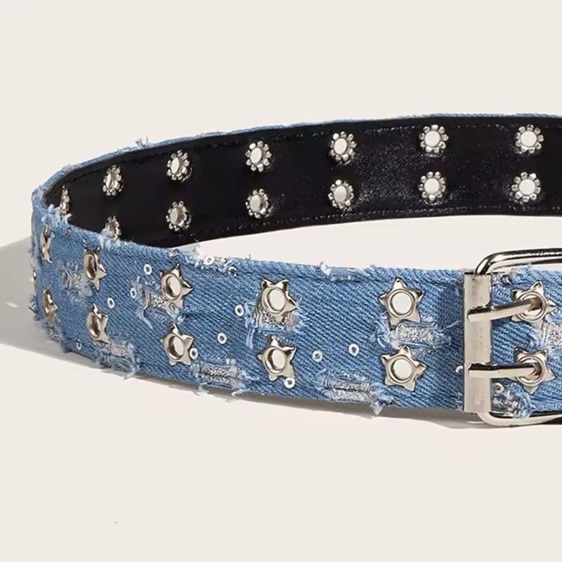Japanese Brand × Vintage Double Grommet Denim Blue Belt Size ONE SIZE - 5 Thumbnail