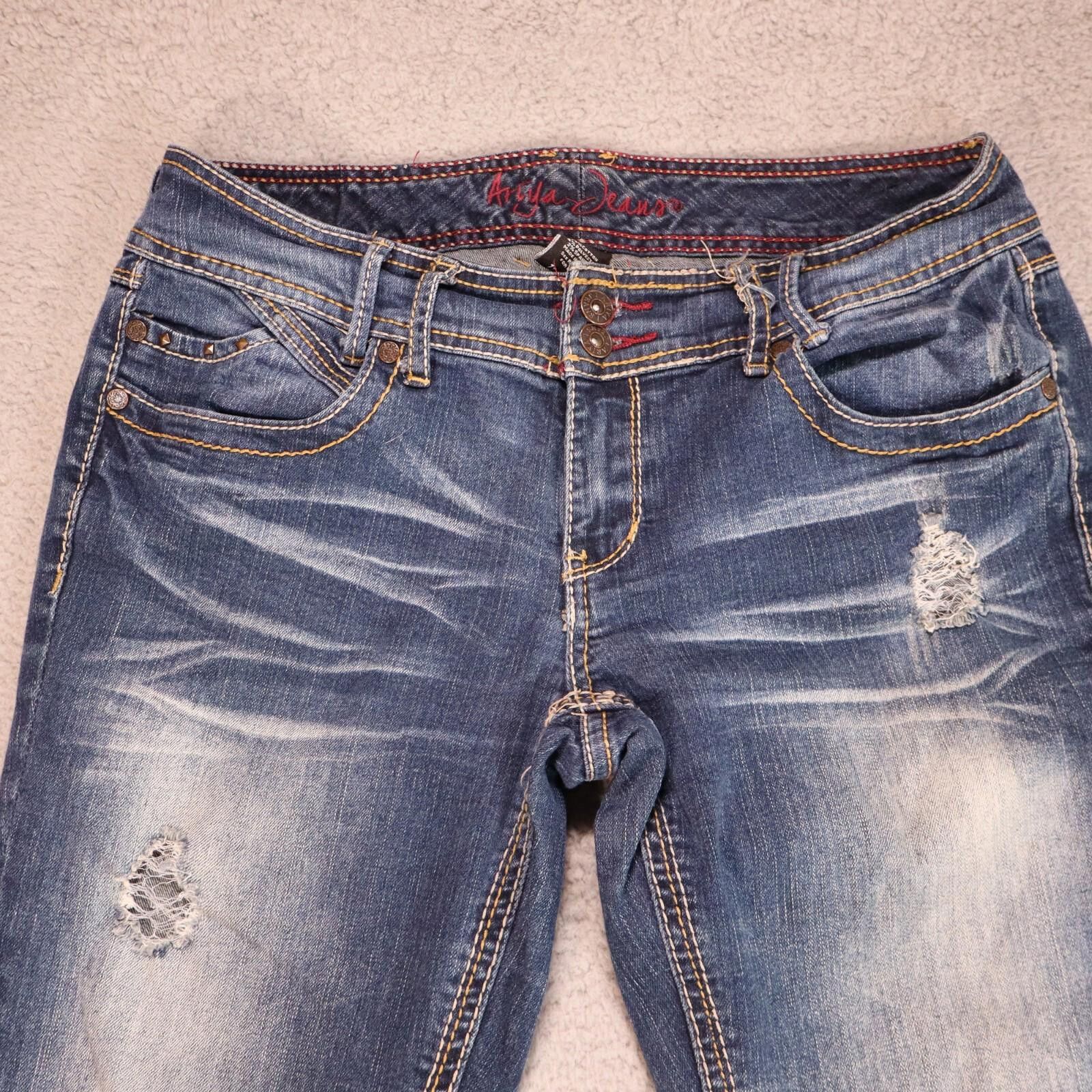 Designer Ariya jeans womens 11/12 blue denim embroidered stretch dist Size 34" / US 12 / IT 48 - 2 Thumbnail