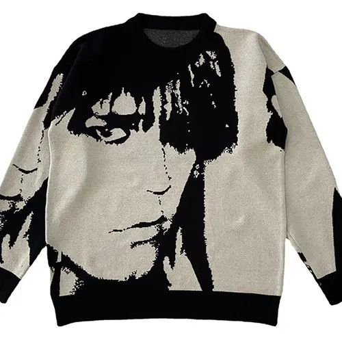 image of Vintage Men's Face Graphic Sweater in Grey/Black (Size Medium)
