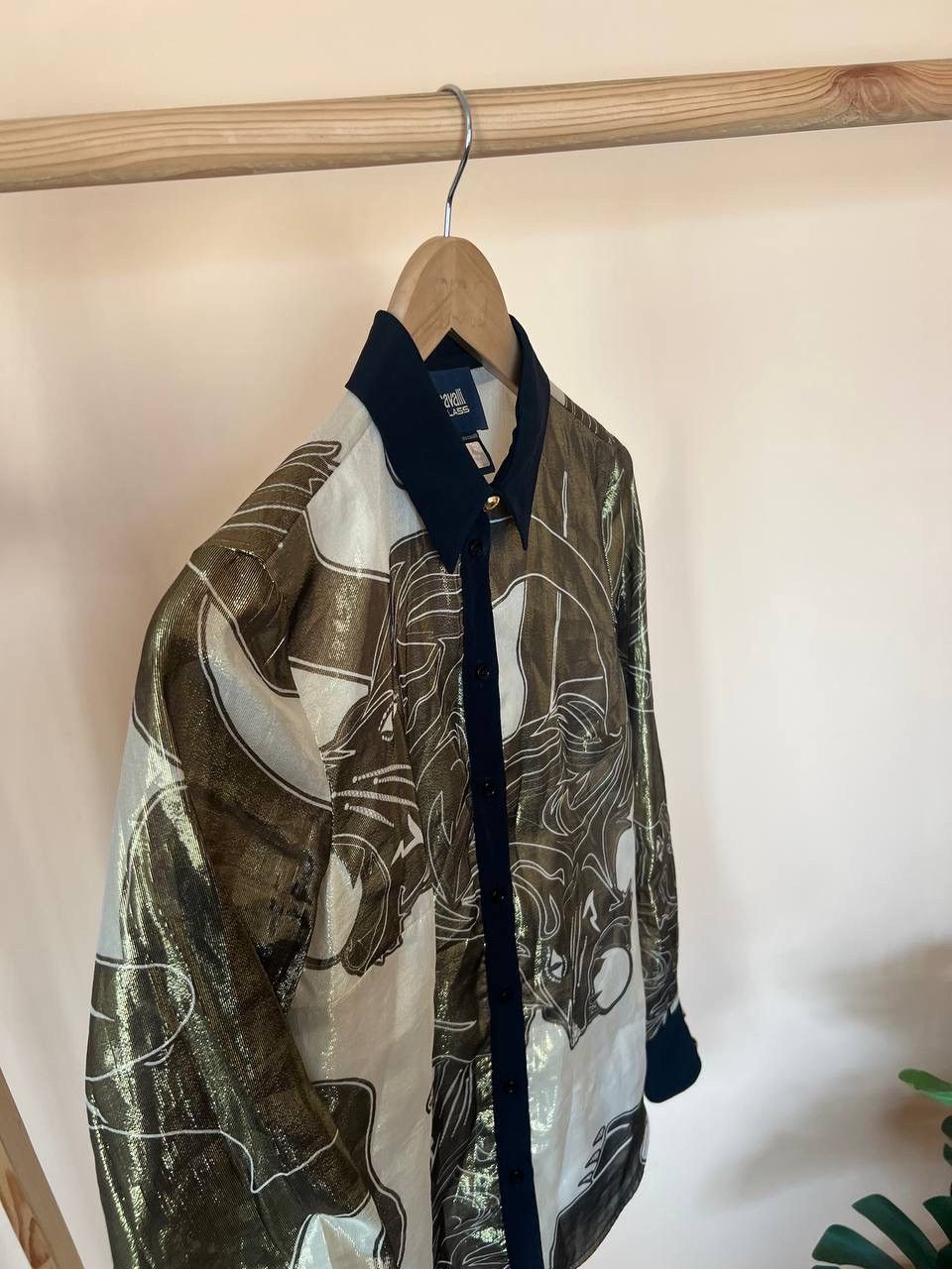 Just Cavalli × Roberto Cavalli Cavalli Class Silk Gold Lion printed shirt Size XS / US 0-2 / IT 36-38 - 6 Thumbnail