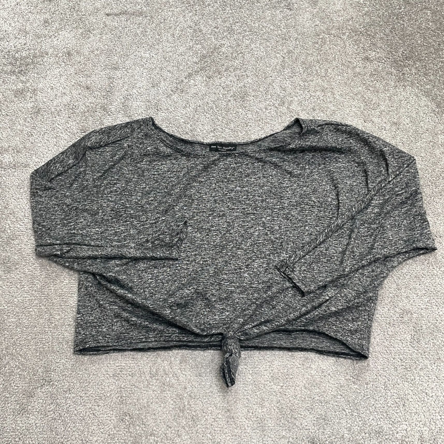 Vintage SEE YOU MONDAY Cropped Top Womens XL Dark Gray Long Sleeve Dolman Stretch Casual Shirt Size XL / US 12-14 / IT 48-50 - 2 Thumbnail