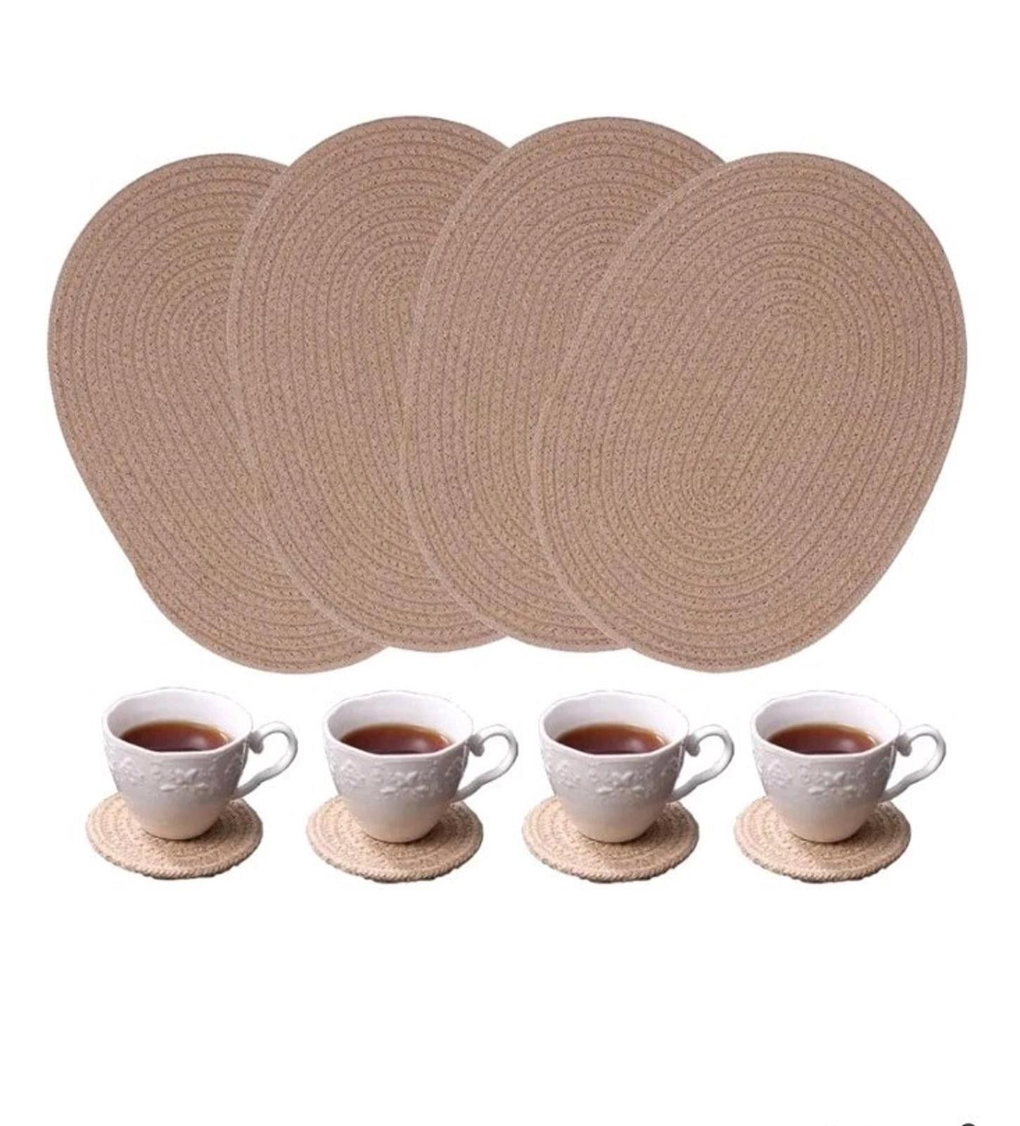 Other 4 Pack Oval Jute Woven Placemats & Round Fabric Coasters Size ONE SIZE - 1 Thumbnail