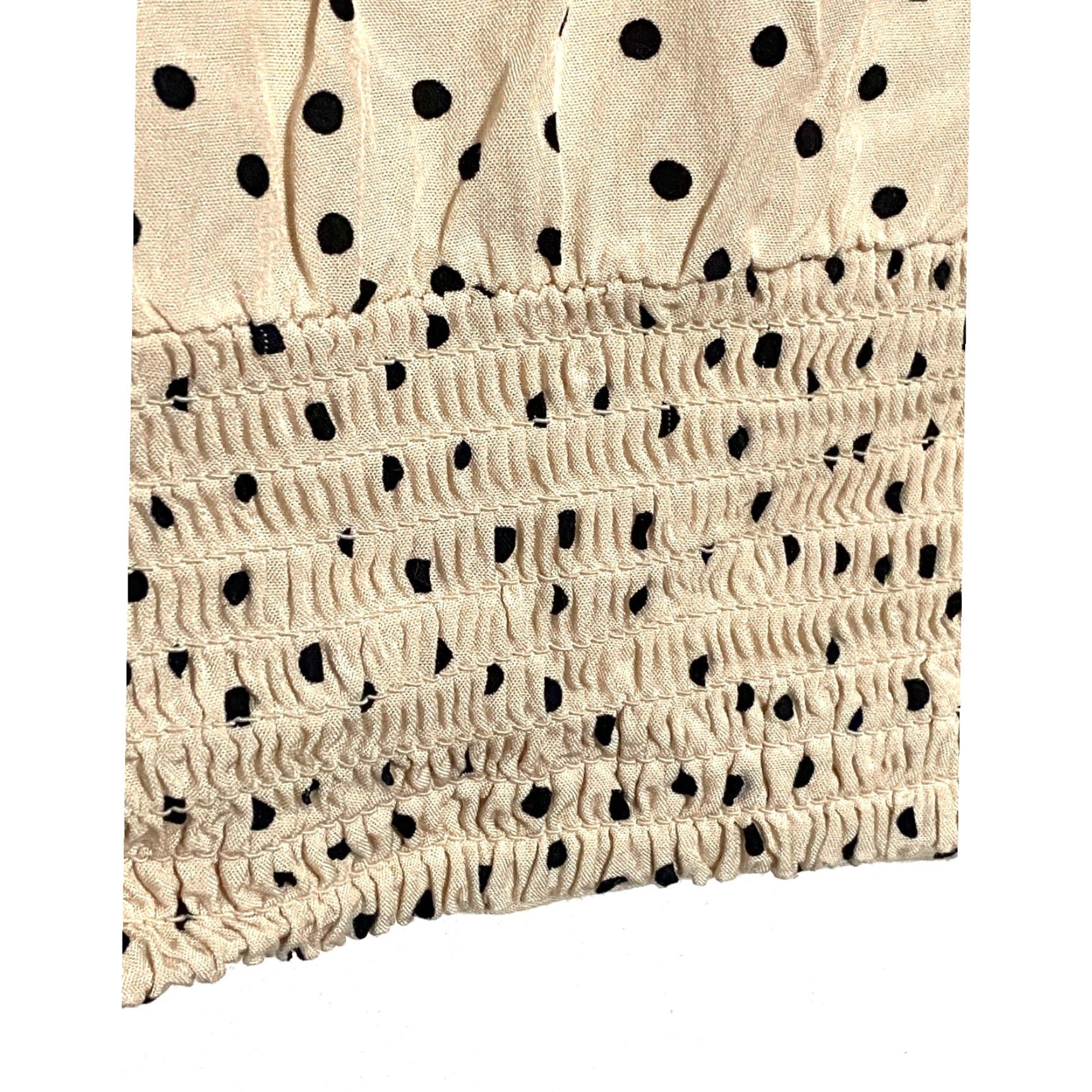 Etro Milk + Honey Polka Dot Crop Blouse Top S Cropped Blouse Womens Semi-Fitted Short Sleeve Tan Polka Dot Casual Retro Feminine Size S / US 4 / IT 40 - 6 Thumbnail
