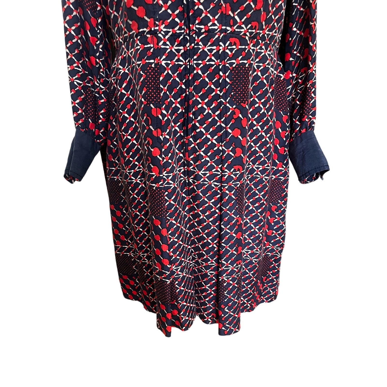 Vintage Vintage 70s Blue Red Geometric Silk Midi Dress Mod Med Large Size M / US 6-8 / IT 42-44 - 4 Thumbnail