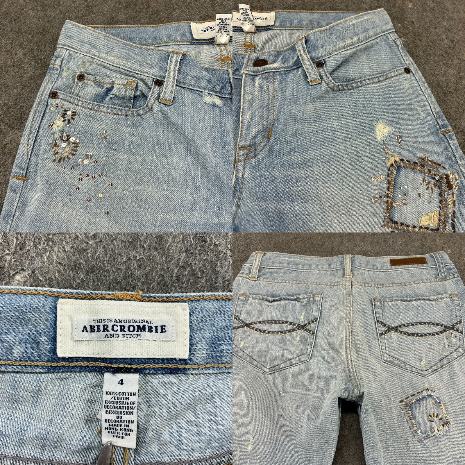 Abercrombie & Fitch VINTAGE Abercrombie Jeans Women 4 Blue Bootcut Flare High Rise Patchwork 90s Denim Distressed Pockets 5-Pocket Blue Cotton Spandex Womens Jeans Size 27" / US 4 / IT 40 - 8 Thumbnail