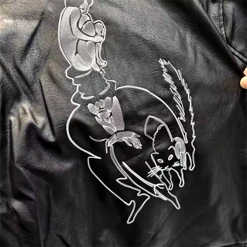Japanese Brand × Vintage unisex zippered leather jacket with embroidery Size US L / EU 52-54 / 3 - 12 Thumbnail