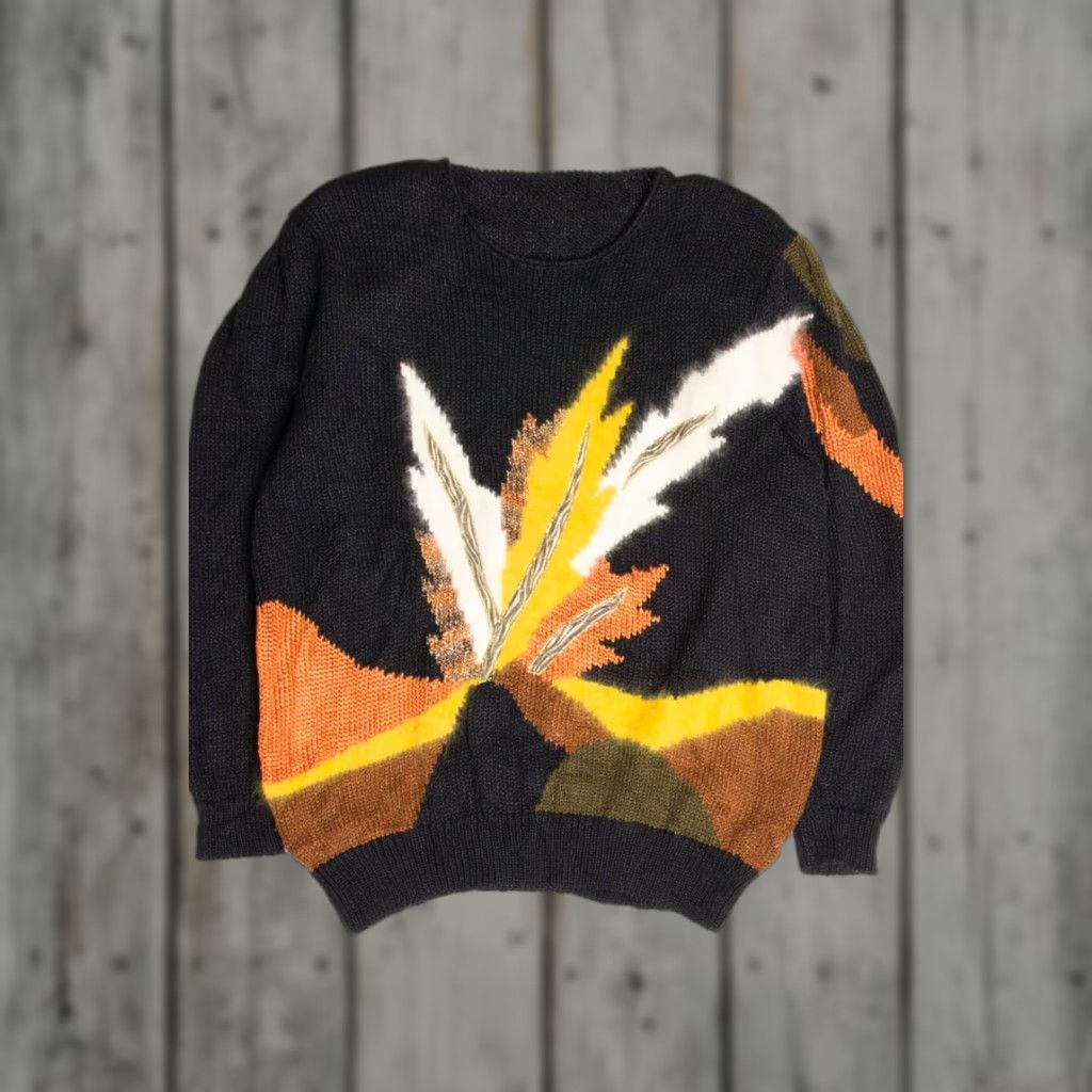 Vintage VINTAGE Black Sweater Unisex Medium Feather Design Pullover 80s 3620 Size M / US 6-8 / IT 42-44 - 1 Thumbnail