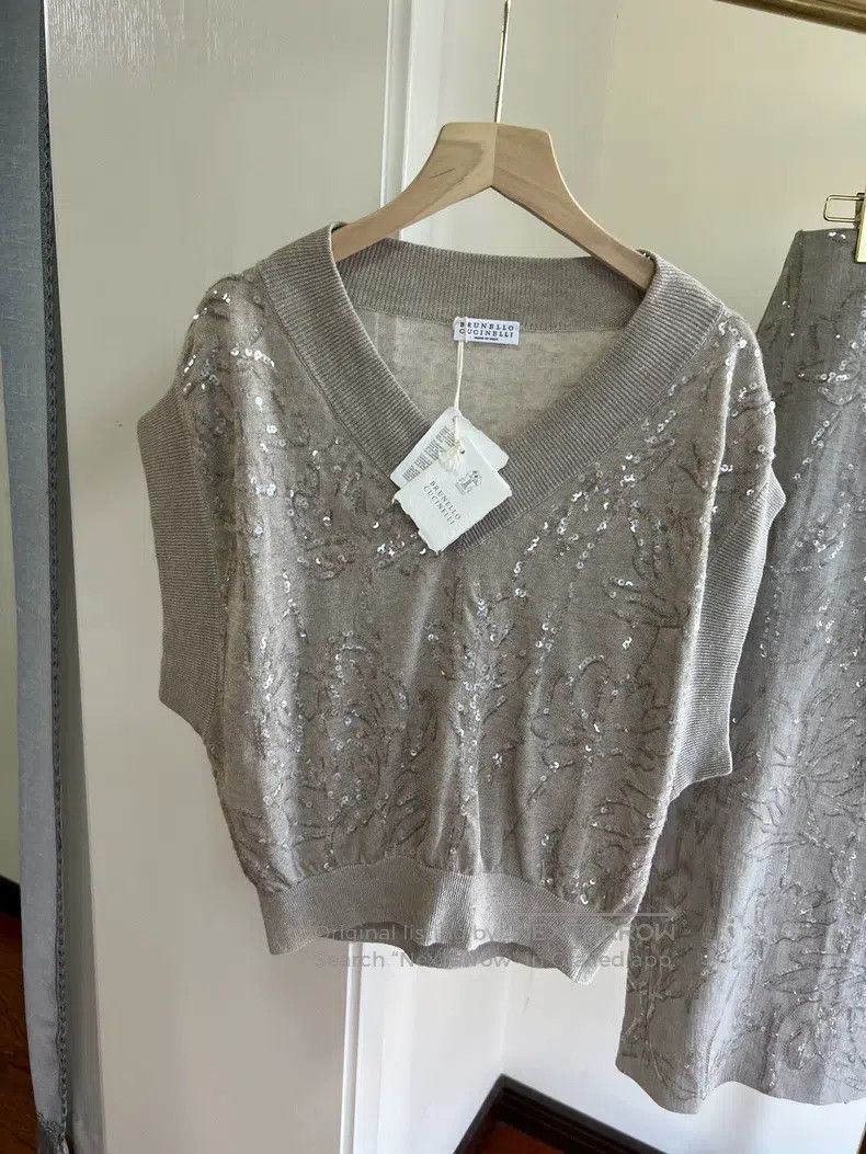 Brunello Cucinelli Brunello Cucinelli Linen Embroidered Sequin Sleeveless Top Size S / US 4 / IT 40 - 1 Thumbnail