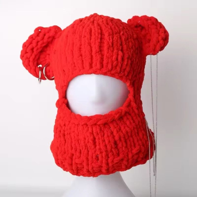 Japanese Brand Handmade 3D Bear Ear Knitted Crochet Beanie Hat Size ONE SIZE - 1 Thumbnail