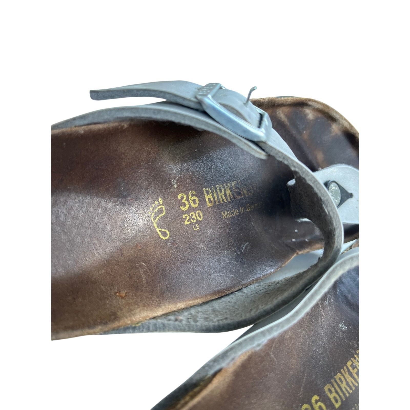 Birkenstock Womens Birkenstock Gizeh Leather Sandals Size 5 Silver Brown Size US 5 / IT 35 - 5 Thumbnail