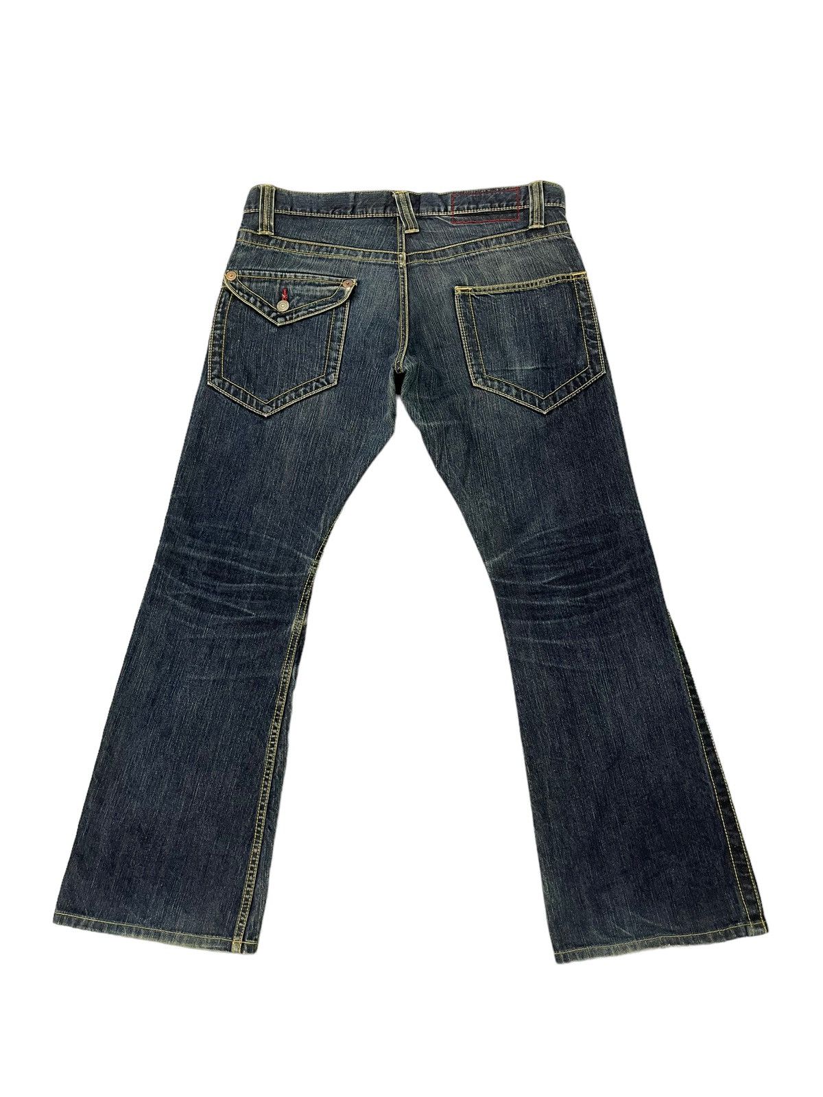 Japanese Brand Flare Jeans Blue Way Japan Faded Distress Low Rise 8🟦3 Size US 35 - 10 Thumbnail